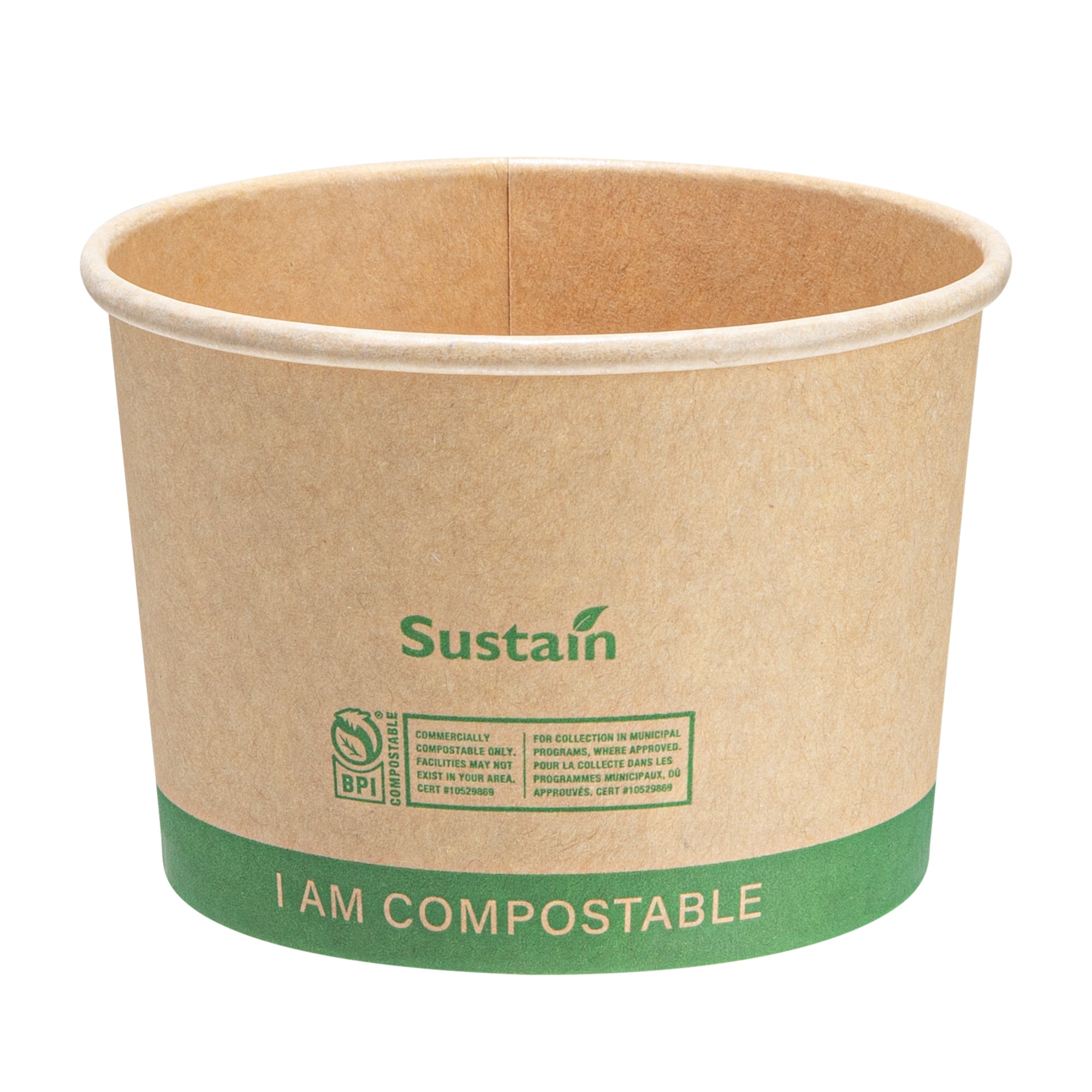 Sustain 8 oz Round Kraft Paper Soup Container - Compostable - 3 1/2" x 3 1/2" x 2 1/2" - 200 count box