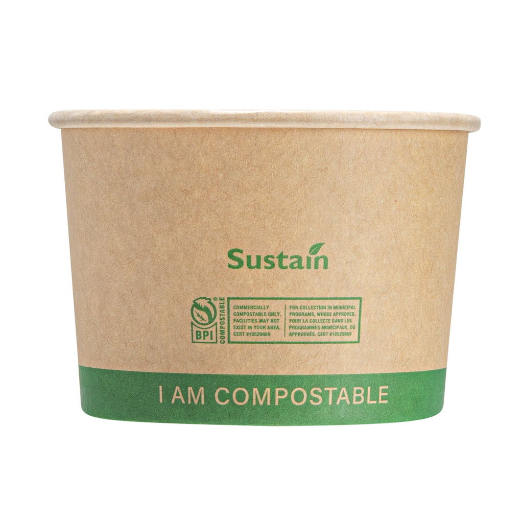 Sustain 8 oz Round Kraft Paper Soup Container - Compostable - 3 1/2" x 3 1/2" x 2 1/2" - 200 count box
