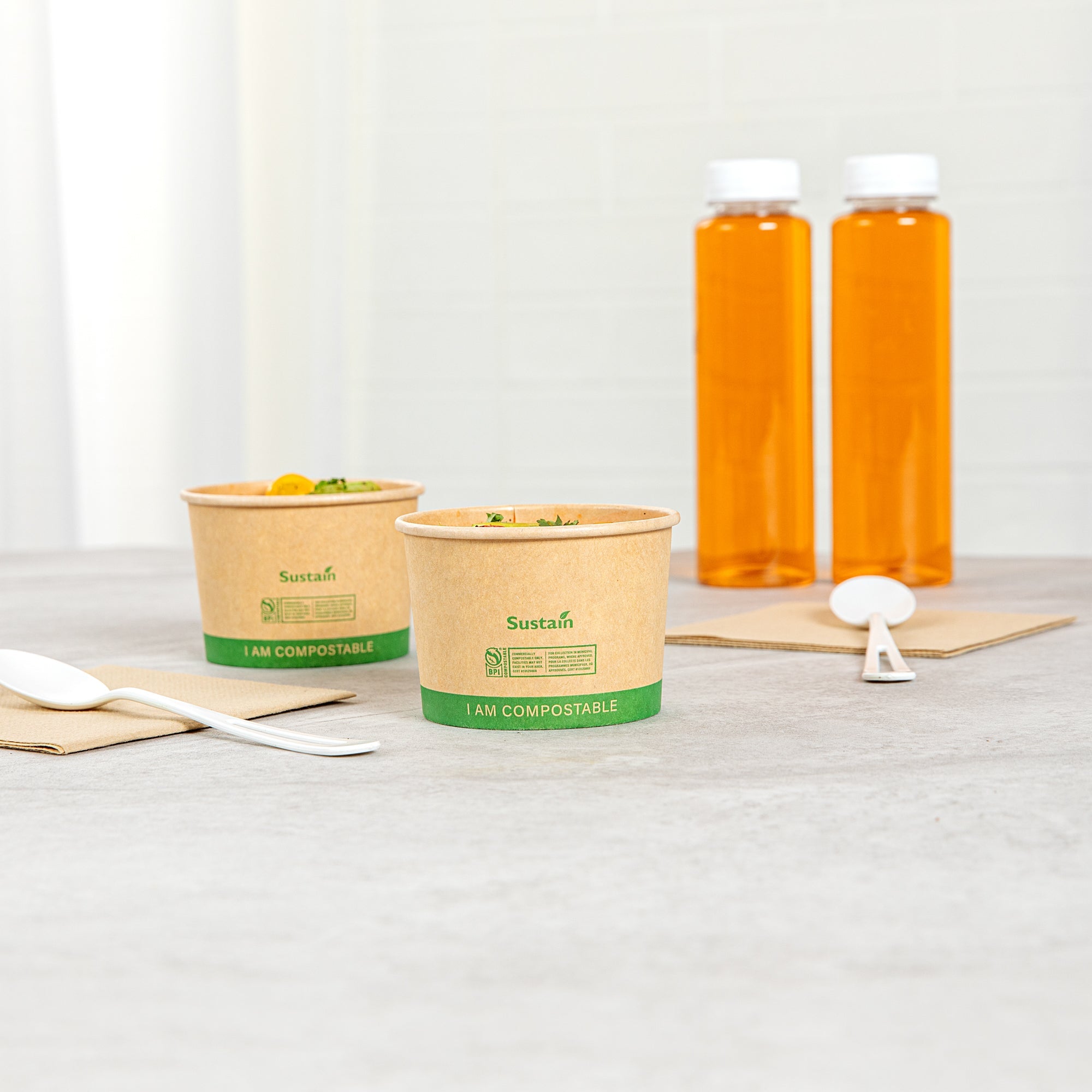 Sustain 8 oz Round Kraft Paper Soup Container - Compostable - 3 1/2" x 3 1/2" x 2 1/2" - 200 count box