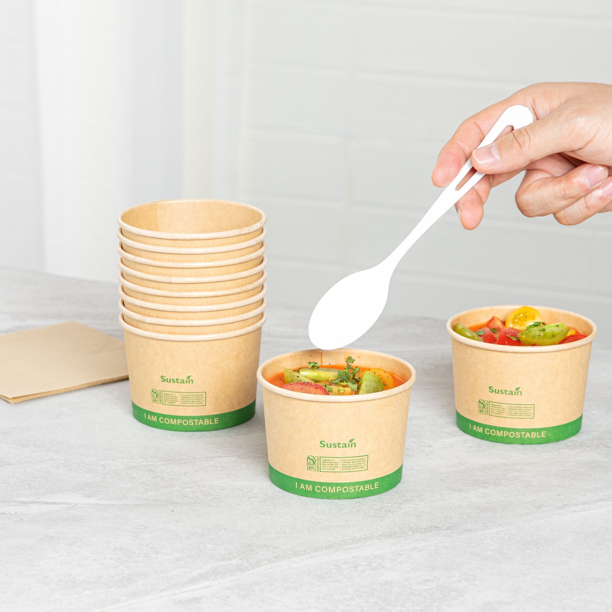 Sustain 8 oz Round Kraft Paper Soup Container - Compostable - 3 1/2" x 3 1/2" x 2 1/2" - 200 count box