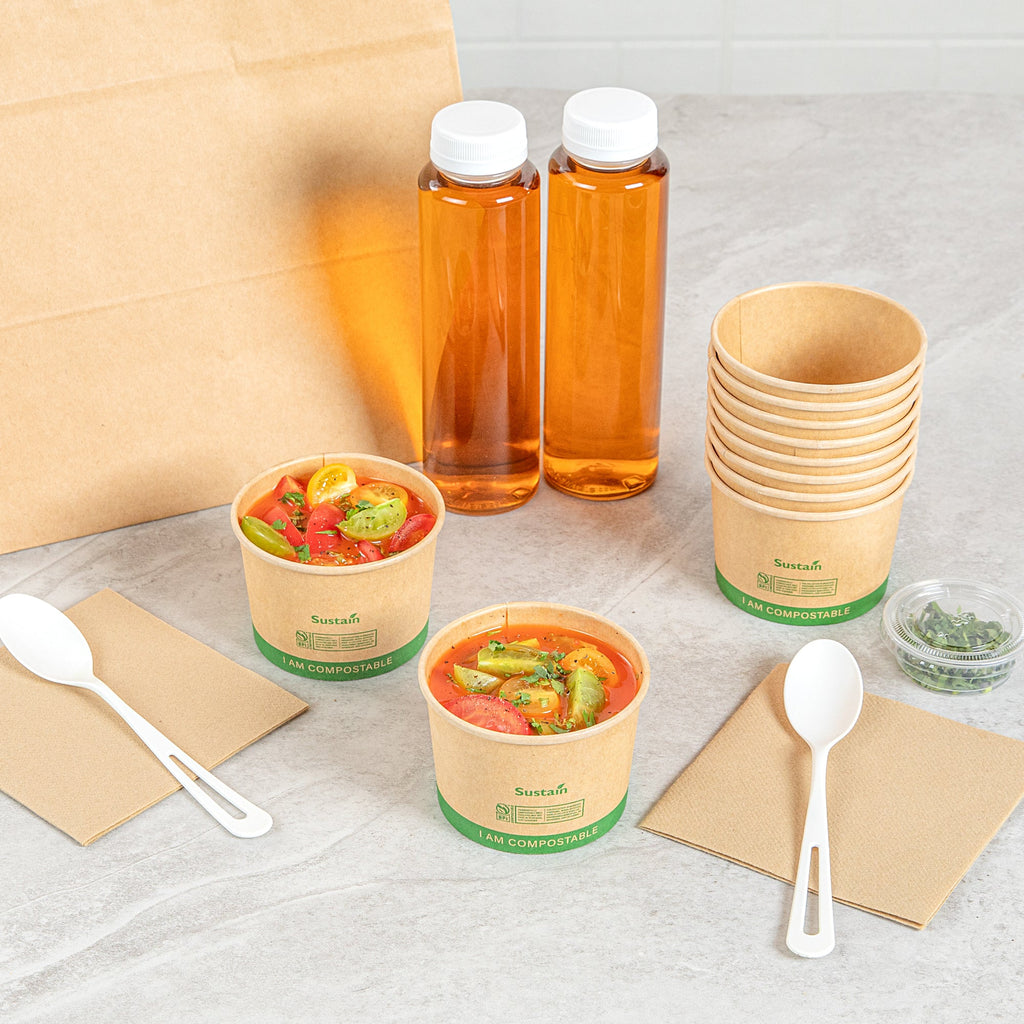 Sustain 8 oz Round Kraft Paper Soup Container - Compostable - 3 1/2" x 3 1/2" x 2 1/2" - 200 count box