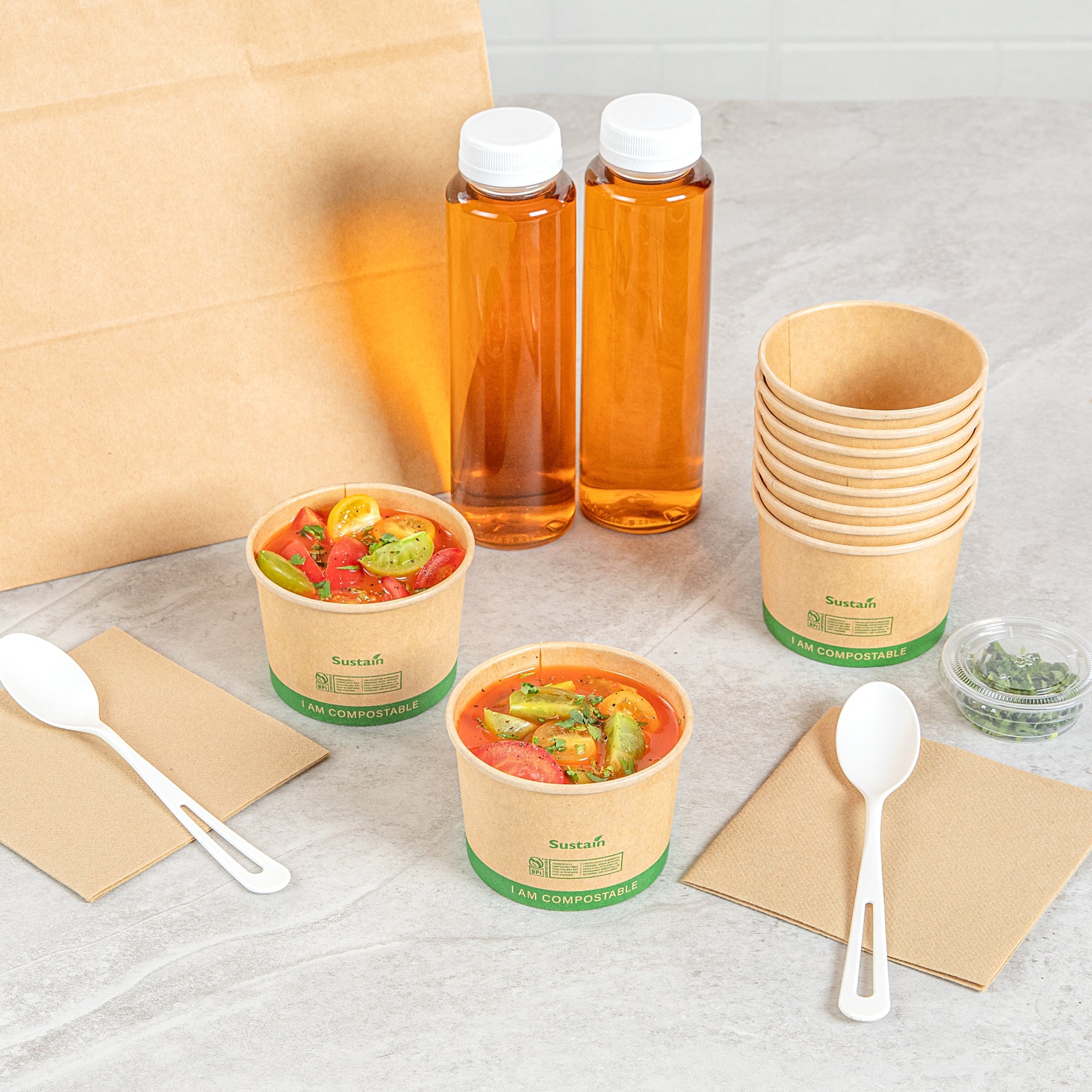 Sustain 8 oz Round Kraft Paper Soup Container - Compostable - 3 1/2" x 3 1/2" x 2 1/2" - 200 count box