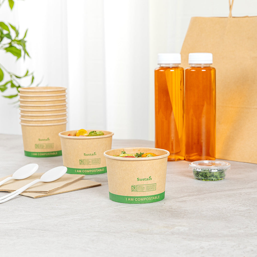 Sustain 8 oz Round Kraft Paper Soup Container - Compostable - 3 1/2" x 3 1/2" x 2 1/2" - 200 count box