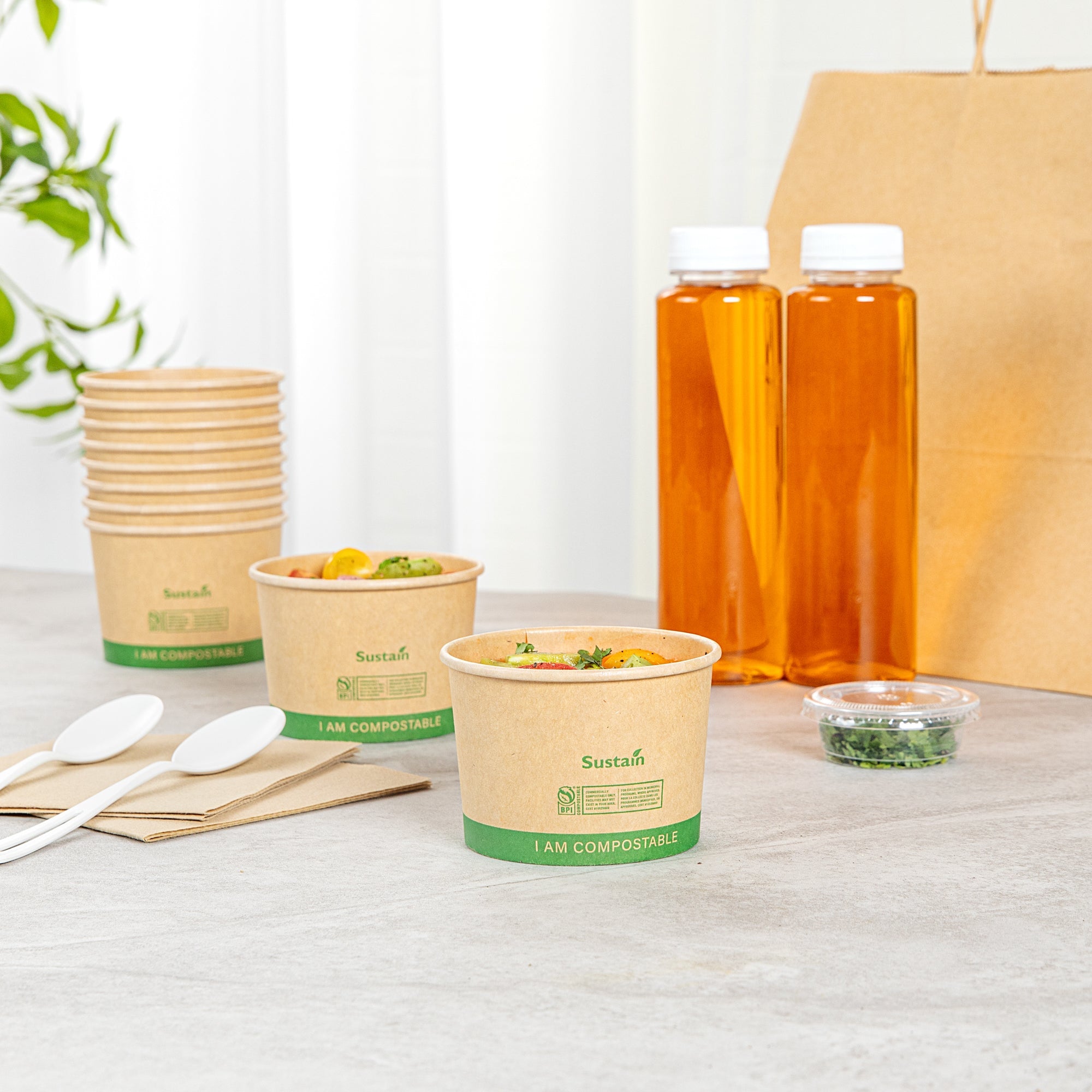 Sustain 8 oz Round Kraft Paper Soup Container - Compostable - 3 1/2" x 3 1/2" x 2 1/2" - 200 count box