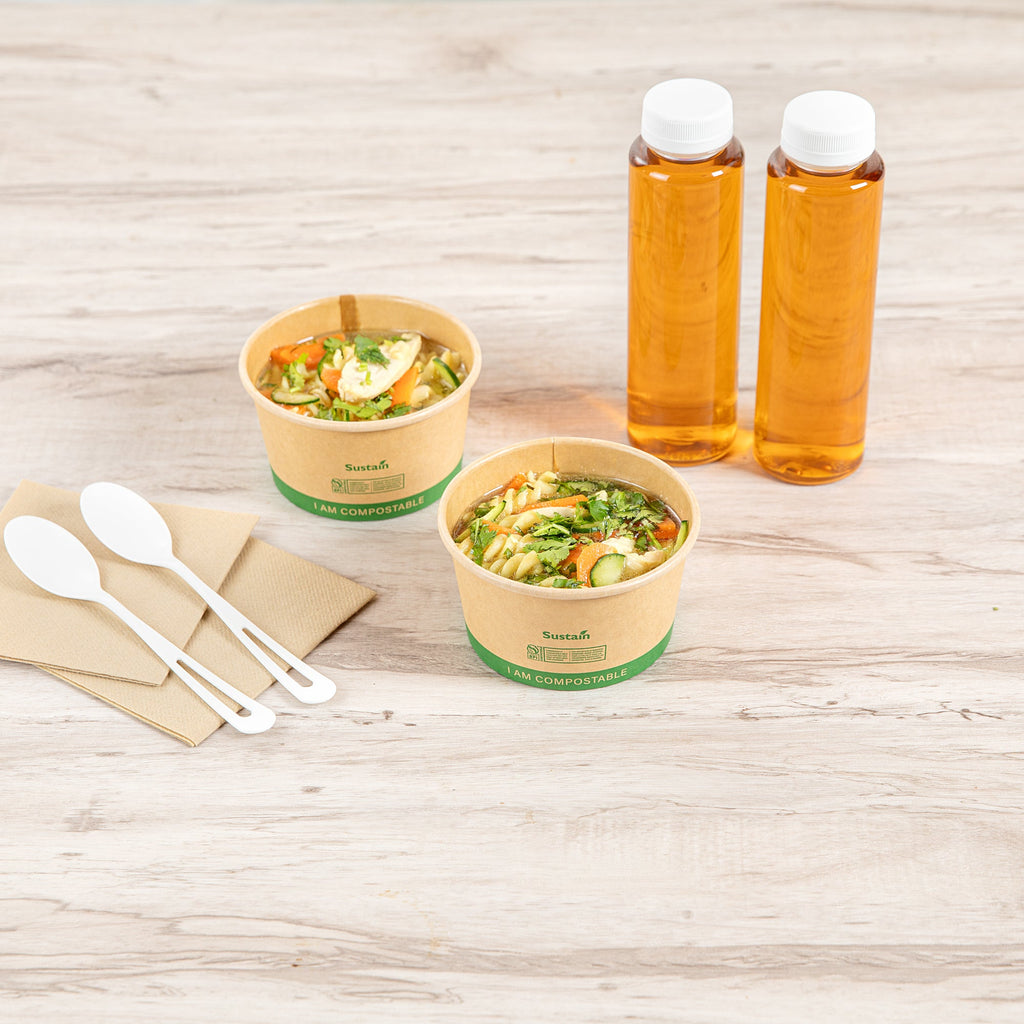 Sustain 12 oz Round Kraft Paper Soup Container - Compostable - 4 1/2" x 4 1/2" x 2 1/2" - 25 count box