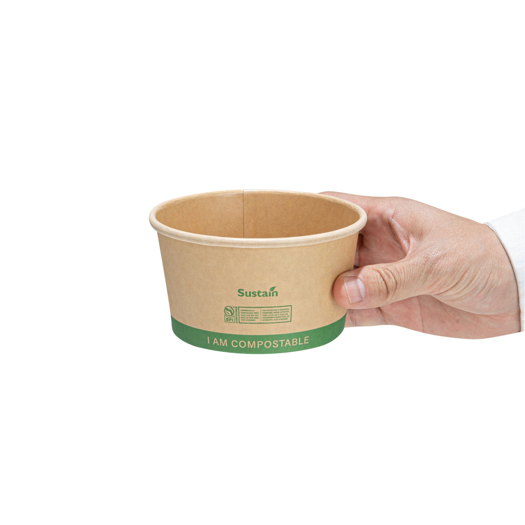 Sustain 12 oz Round Kraft Paper Soup Container - Compostable - 4 1/2" x 4 1/2" x 2 1/2" - 25 count box