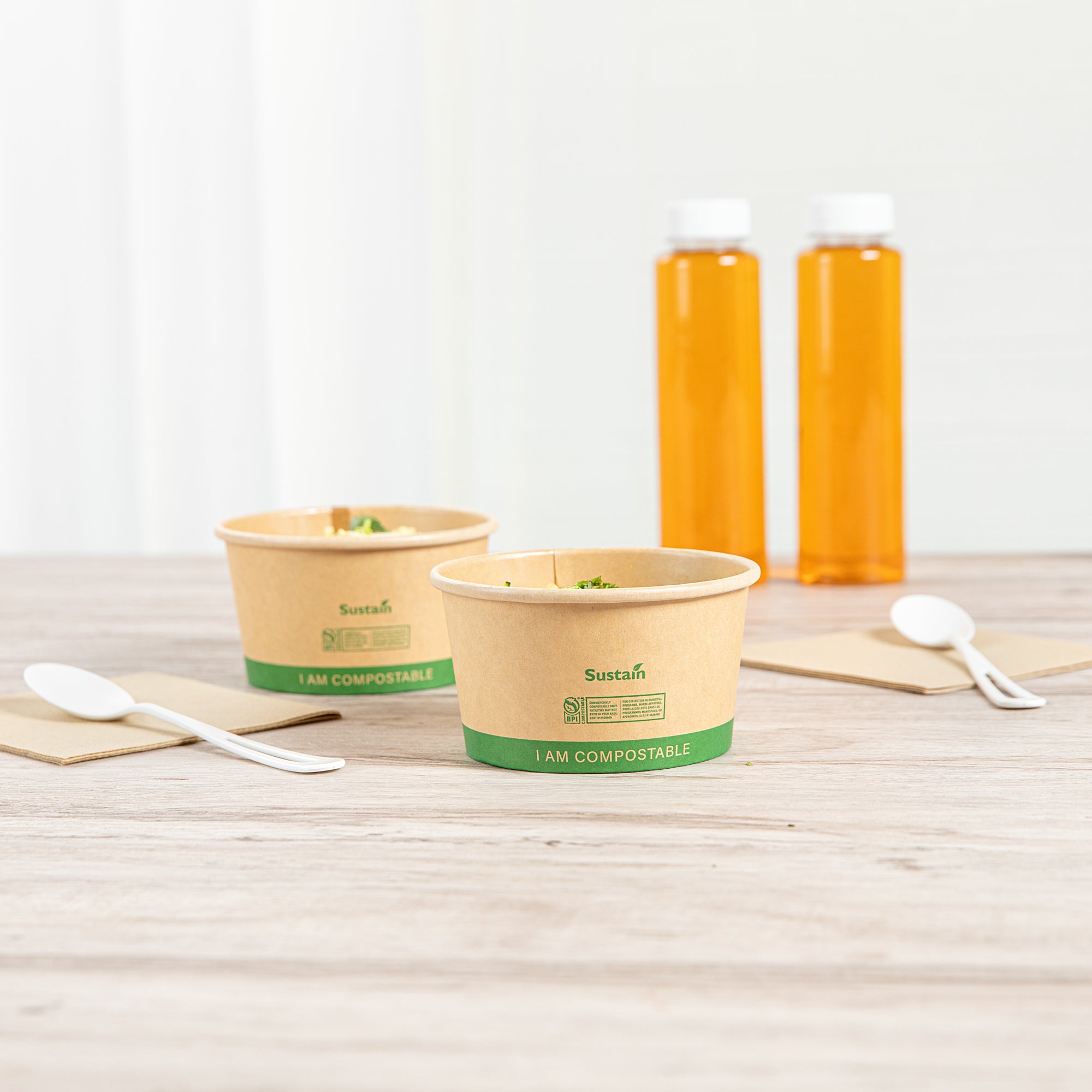 Sustain 12 oz Round Kraft Paper Soup Container - Compostable - 4 1/2" x 4 1/2" x 2 1/2" - 25 count box
