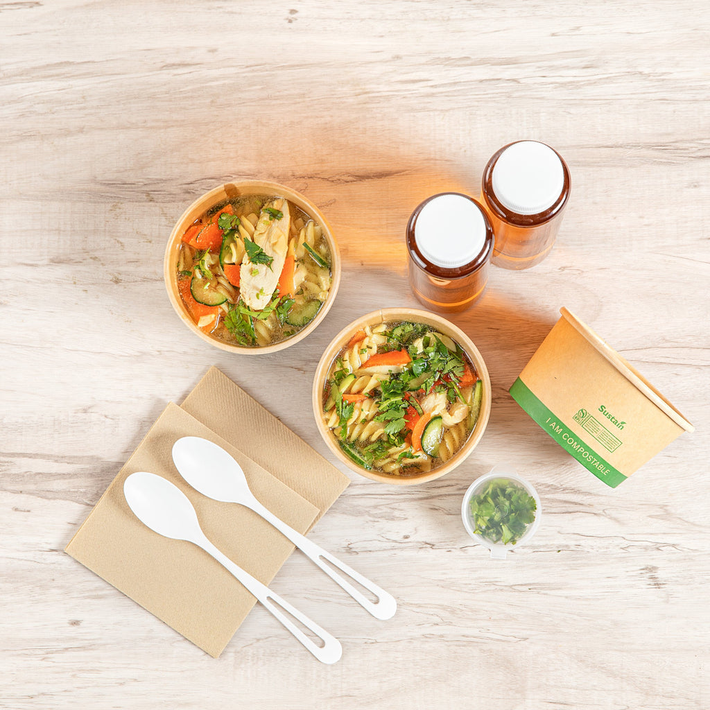 Sustain 12 oz Round Kraft Paper Soup Container - Compostable - 4 1/2" x 4 1/2" x 2 1/2" - 25 count box