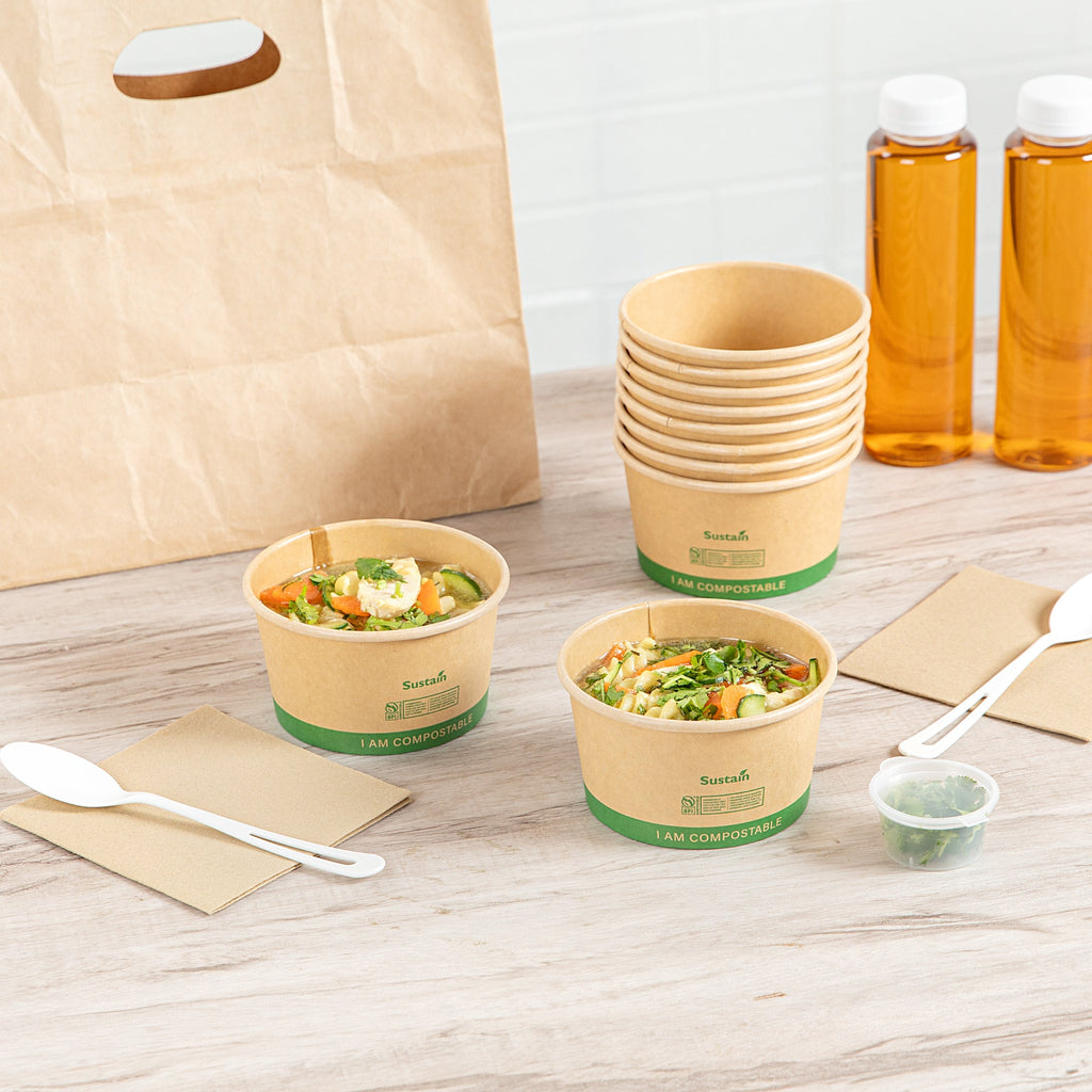 Sustain 12 oz Round Kraft Paper Soup Container - Compostable - 4 1/2" x 4 1/2" x 2 1/2" - 25 count box