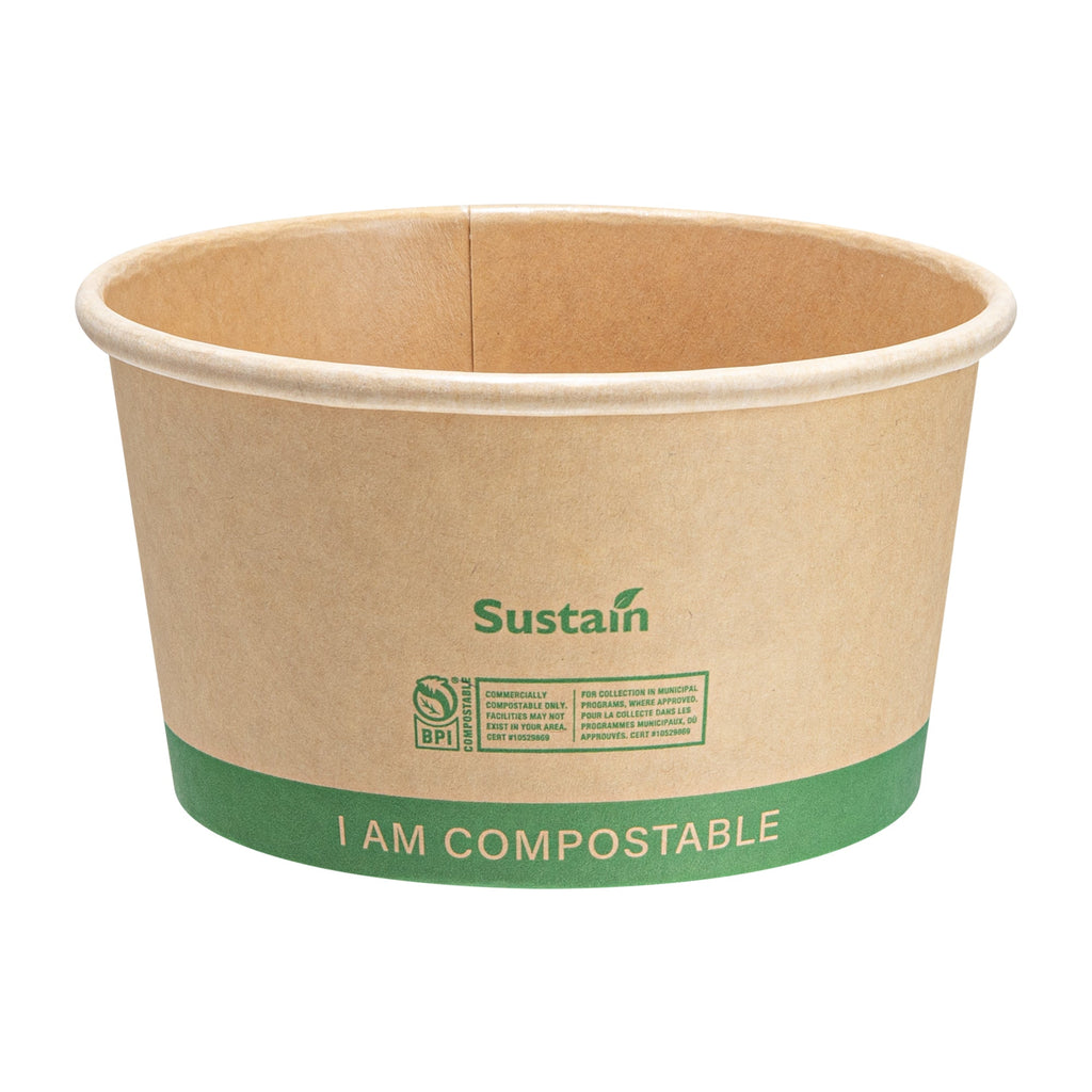 Sustain 12 oz Round Kraft Paper Soup Container - Compostable - 4 1/2" x 4 1/2" x 2 1/2" - 200 count box