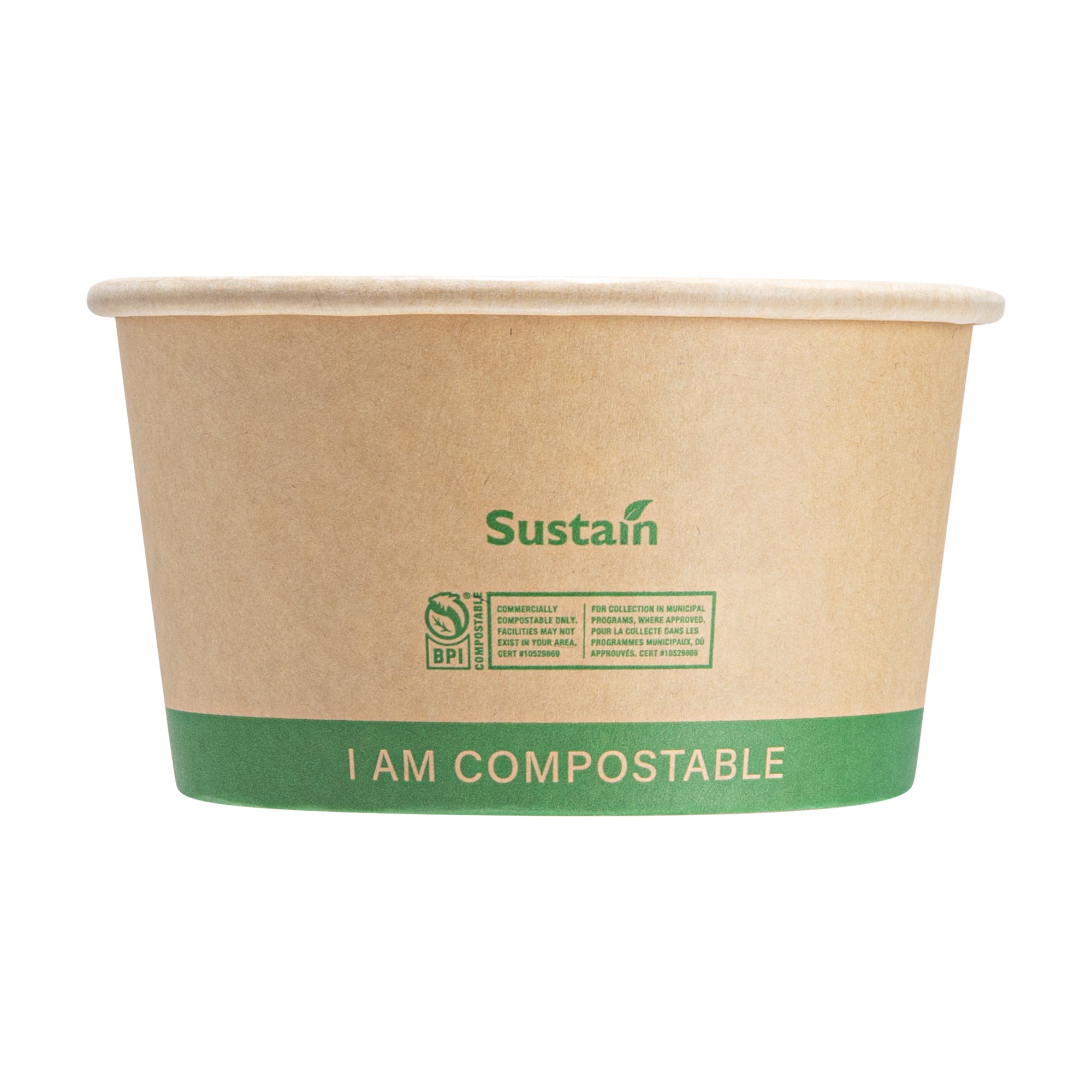 Sustain 12 oz Round Kraft Paper Soup Container - Compostable - 4 1/2" x 4 1/2" x 2 1/2" - 200 count box