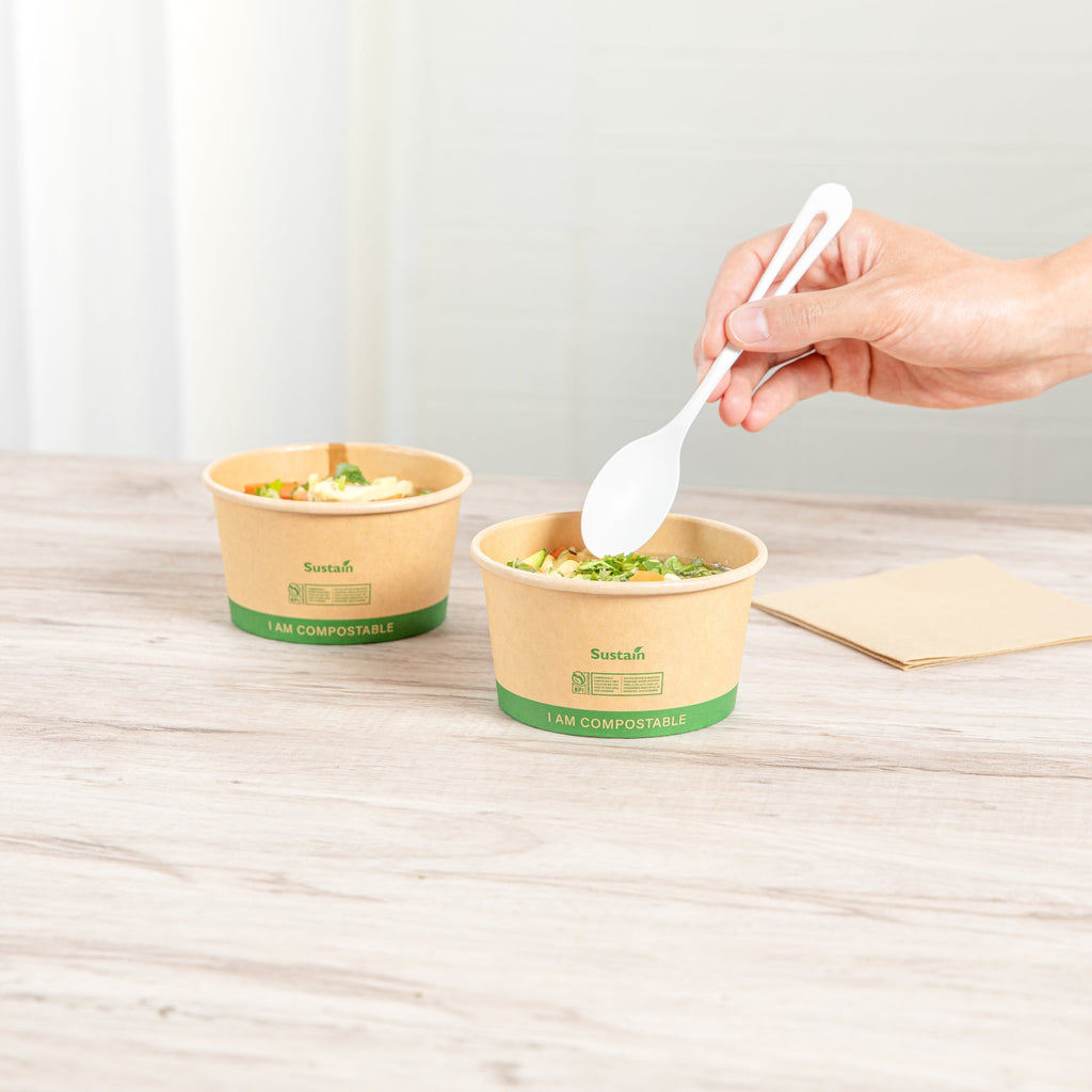 Sustain 12 oz Round Kraft Paper Soup Container - Compostable - 4 1/2" x 4 1/2" x 2 1/2" - 200 count box