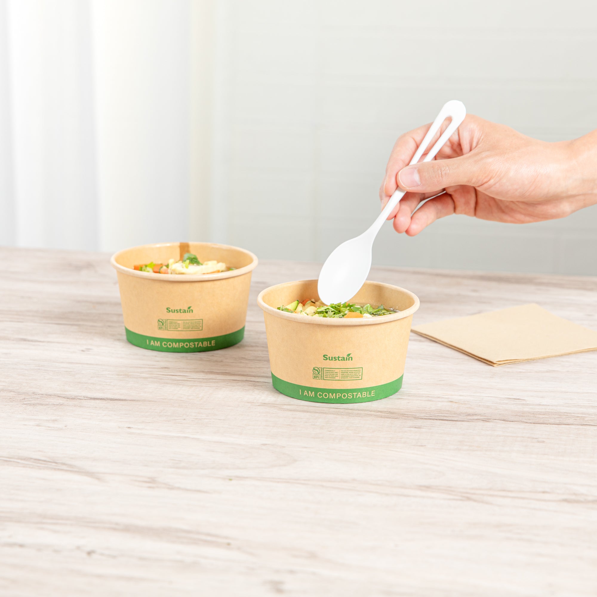 Sustain 12 oz Round Kraft Paper Soup Container - Compostable - 4 1/2" x 4 1/2" x 2 1/2" - 200 count box