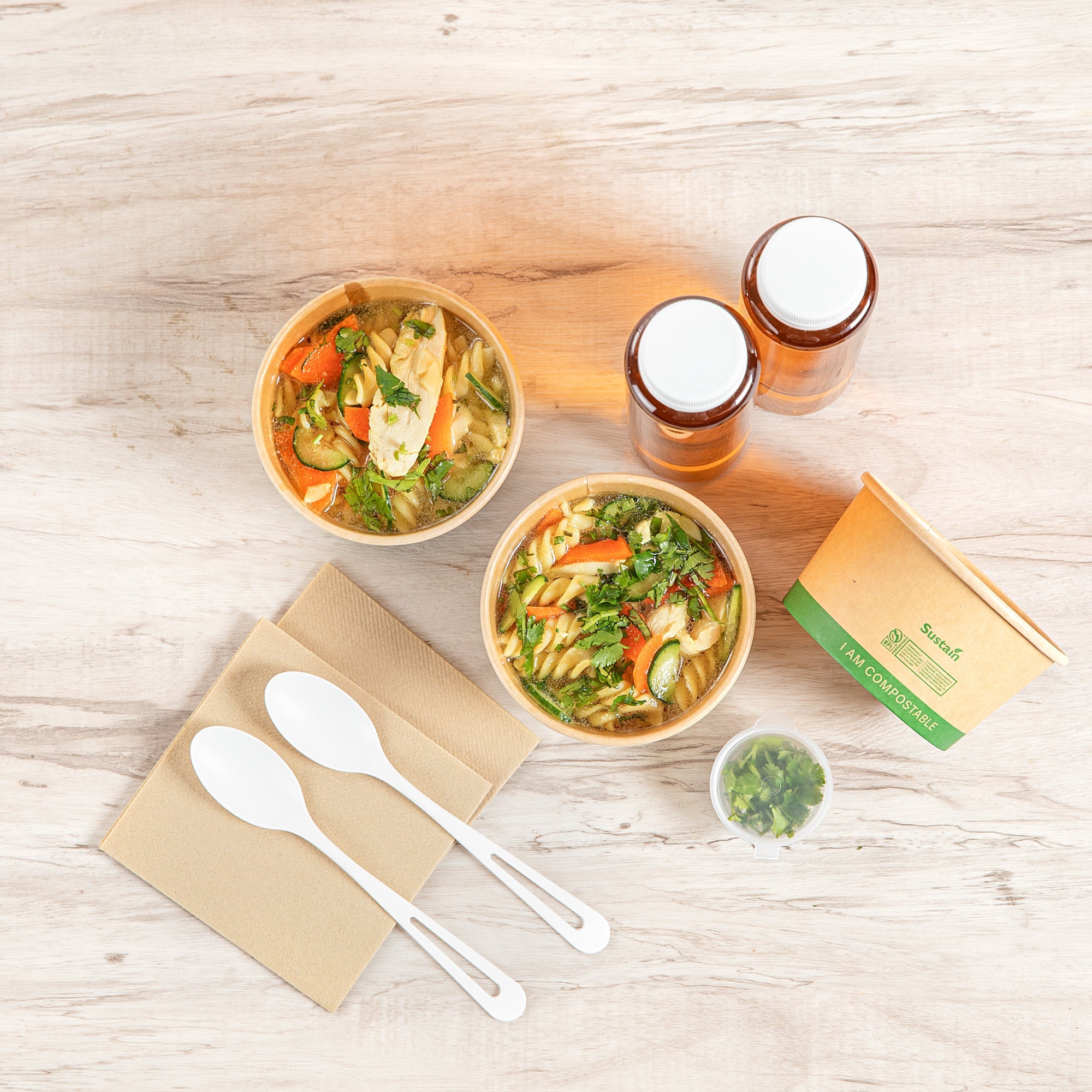 Sustain 12 oz Round Kraft Paper Soup Container - Compostable - 4 1/2" x 4 1/2" x 2 1/2" - 200 count box