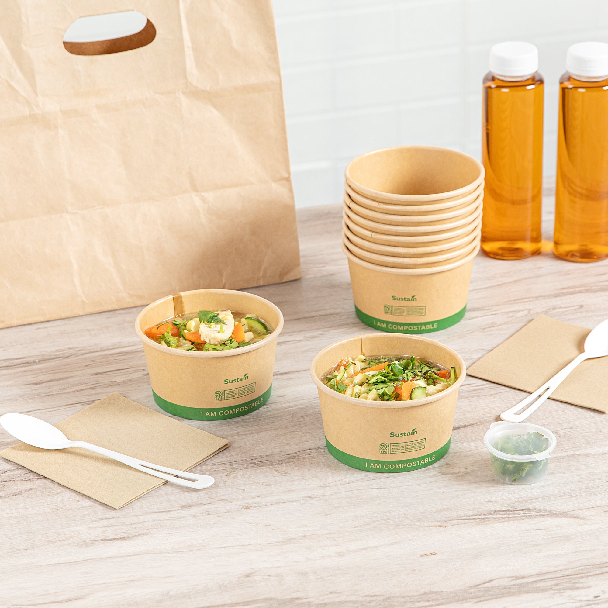 Sustain 12 oz Round Kraft Paper Soup Container - Compostable - 4 1/2" x 4 1/2" x 2 1/2" - 200 count box