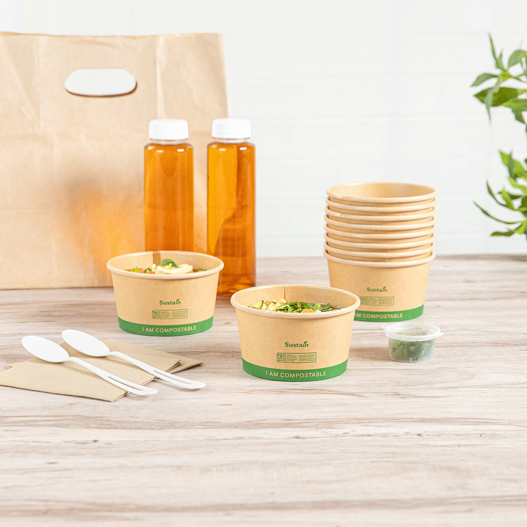 Sustain 12 oz Round Kraft Paper Soup Container - Compostable - 4 1/2" x 4 1/2" x 2 1/2" - 200 count box