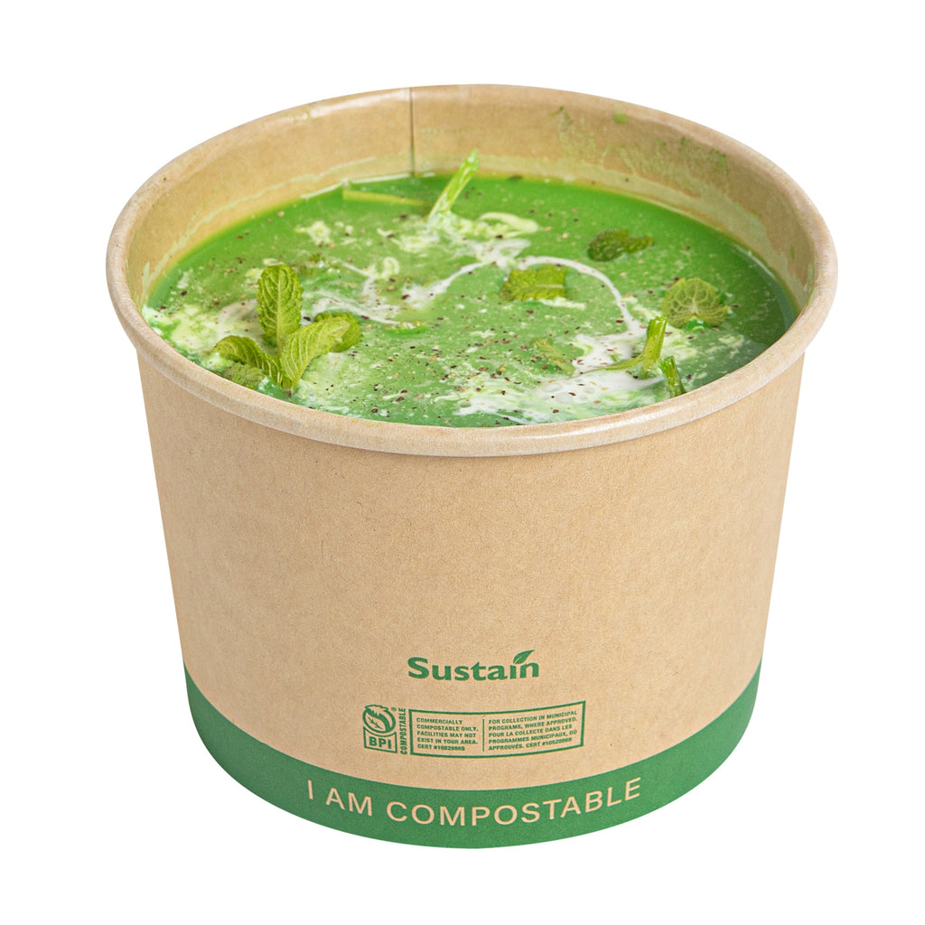 Sustain 16 oz Round Kraft Paper Soup Container - Compostable - 4 1/2" x 4 1/2" x 3 1/4" - 200 count box