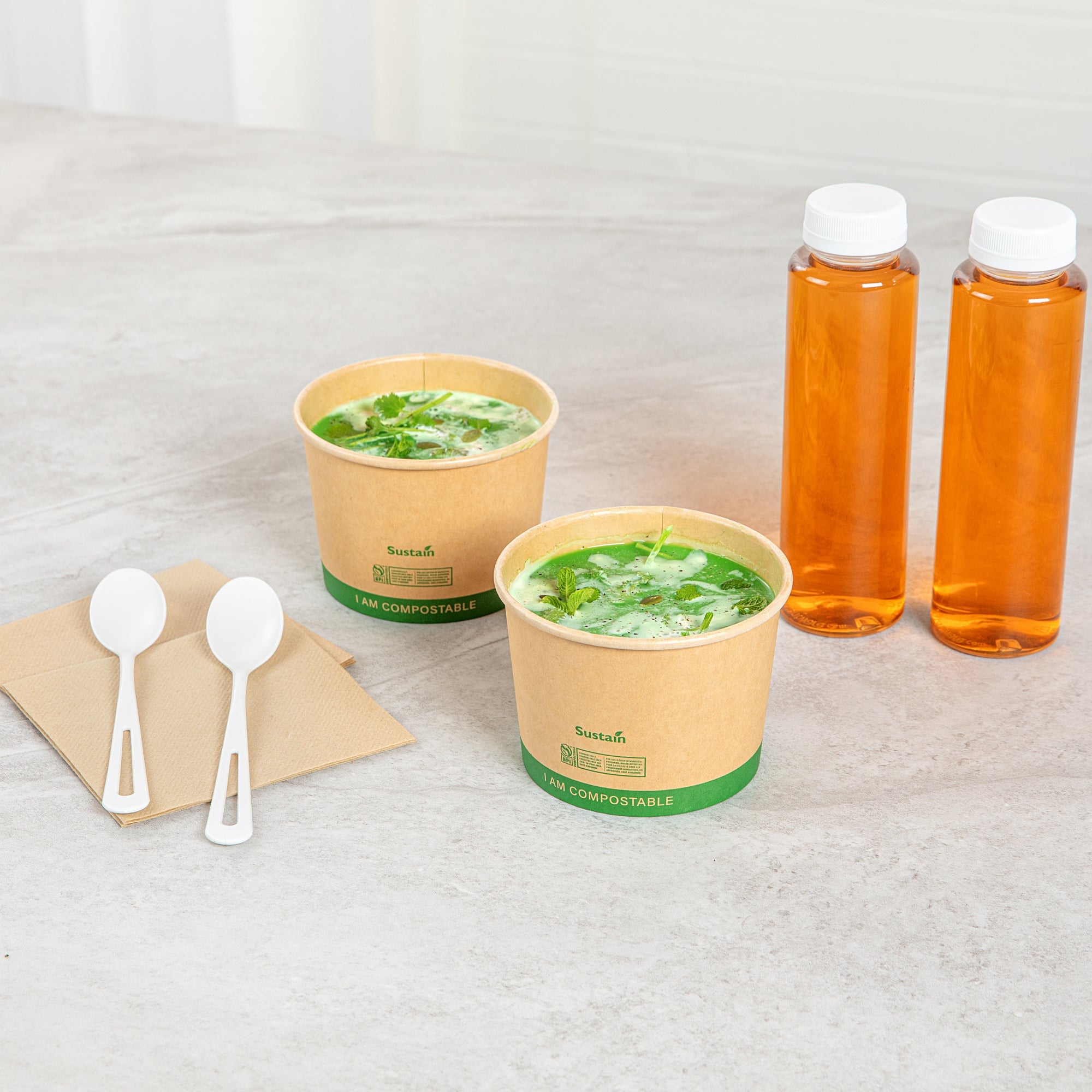 Sustain 16 oz Round Kraft Paper Soup Container - Compostable - 4 1/2" x 4 1/2" x 3 1/4" - 200 count box