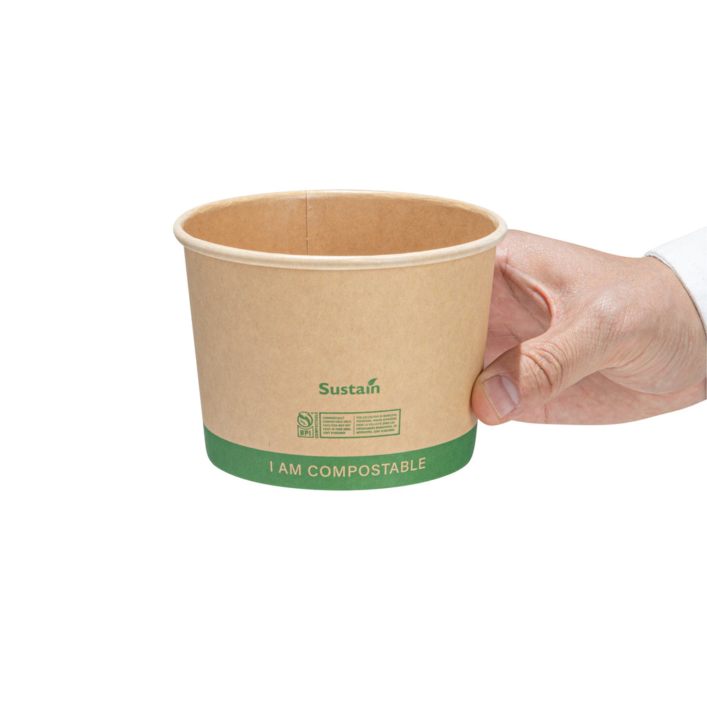 Sustain 16 oz Round Kraft Paper Soup Container - Compostable - 4 1/2" x 4 1/2" x 3 1/4" - 200 count box
