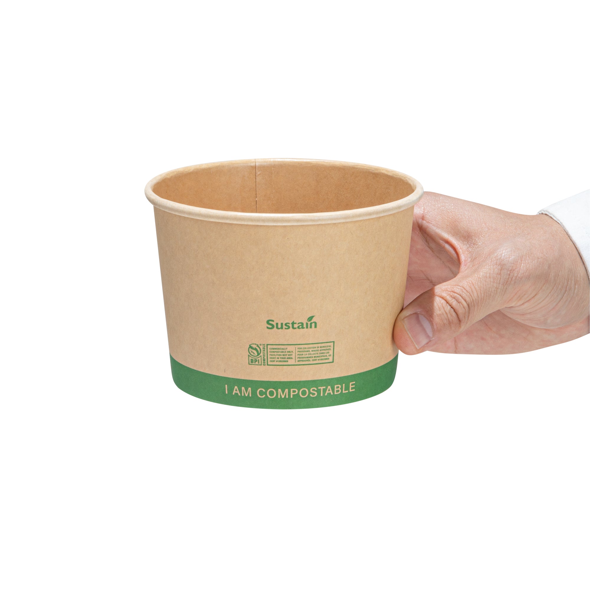 Sustain 16 oz Round Kraft Paper Soup Container - Compostable - 4 1/2" x 4 1/2" x 3 1/4" - 200 count box