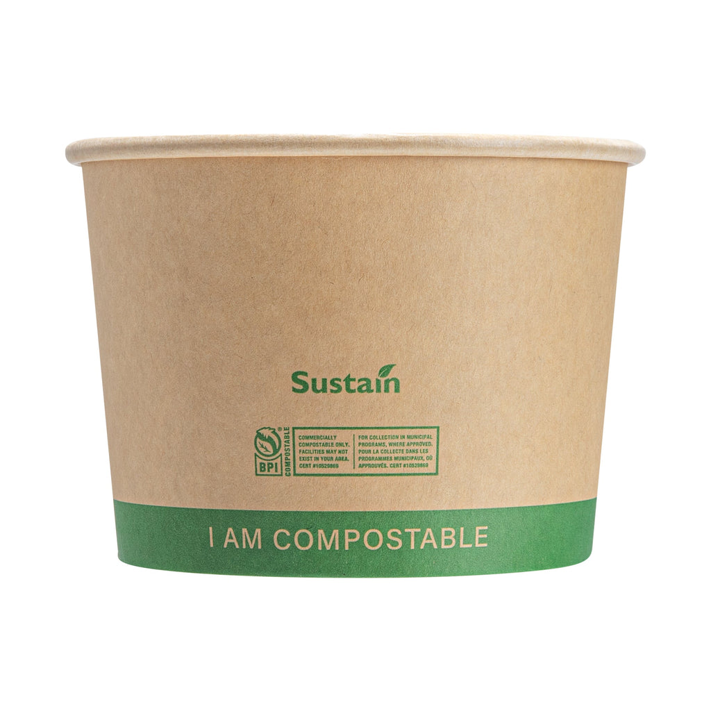 Sustain 16 oz Round Kraft Paper Soup Container - Compostable - 4 1/2" x 4 1/2" x 3 1/4" - 200 count box