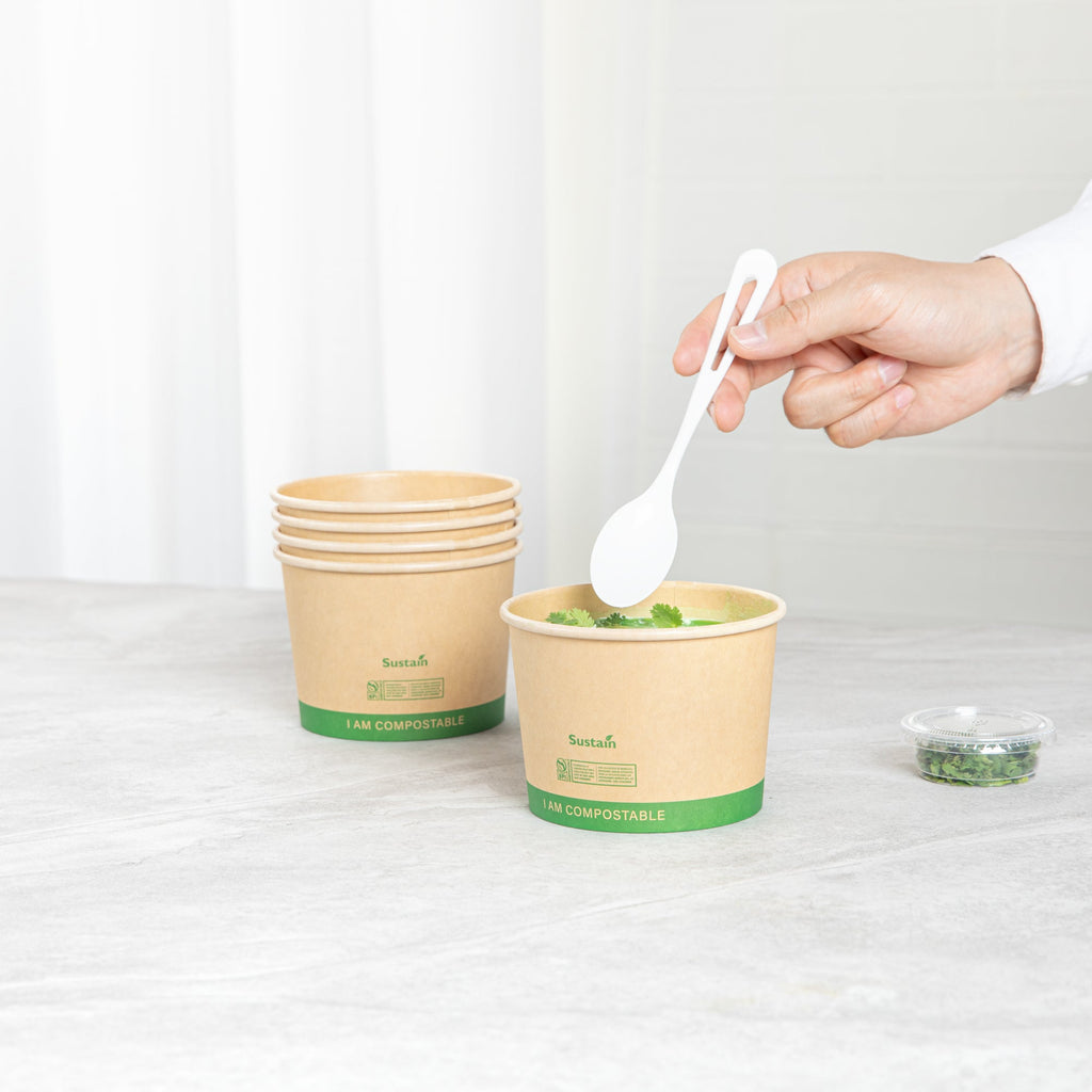 Sustain 16 oz Round Kraft Paper Soup Container - Compostable - 4 1/2" x 4 1/2" x 3 1/4" - 200 count box