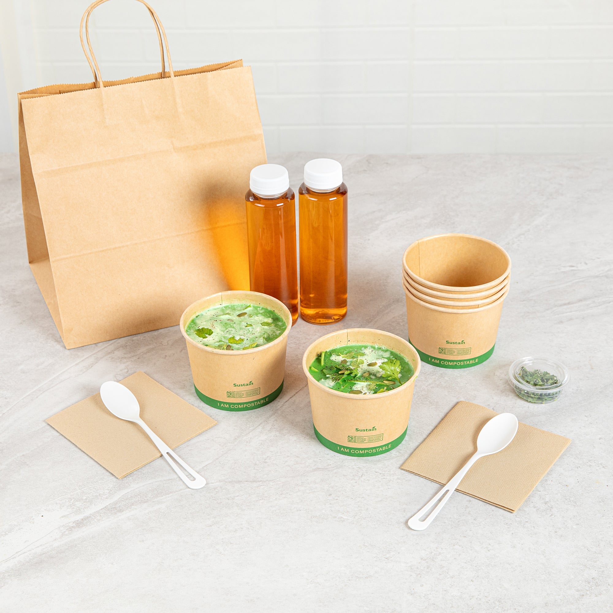 Sustain 16 oz Round Kraft Paper Soup Container - Compostable - 4 1/2" x 4 1/2" x 3 1/4" - 200 count box