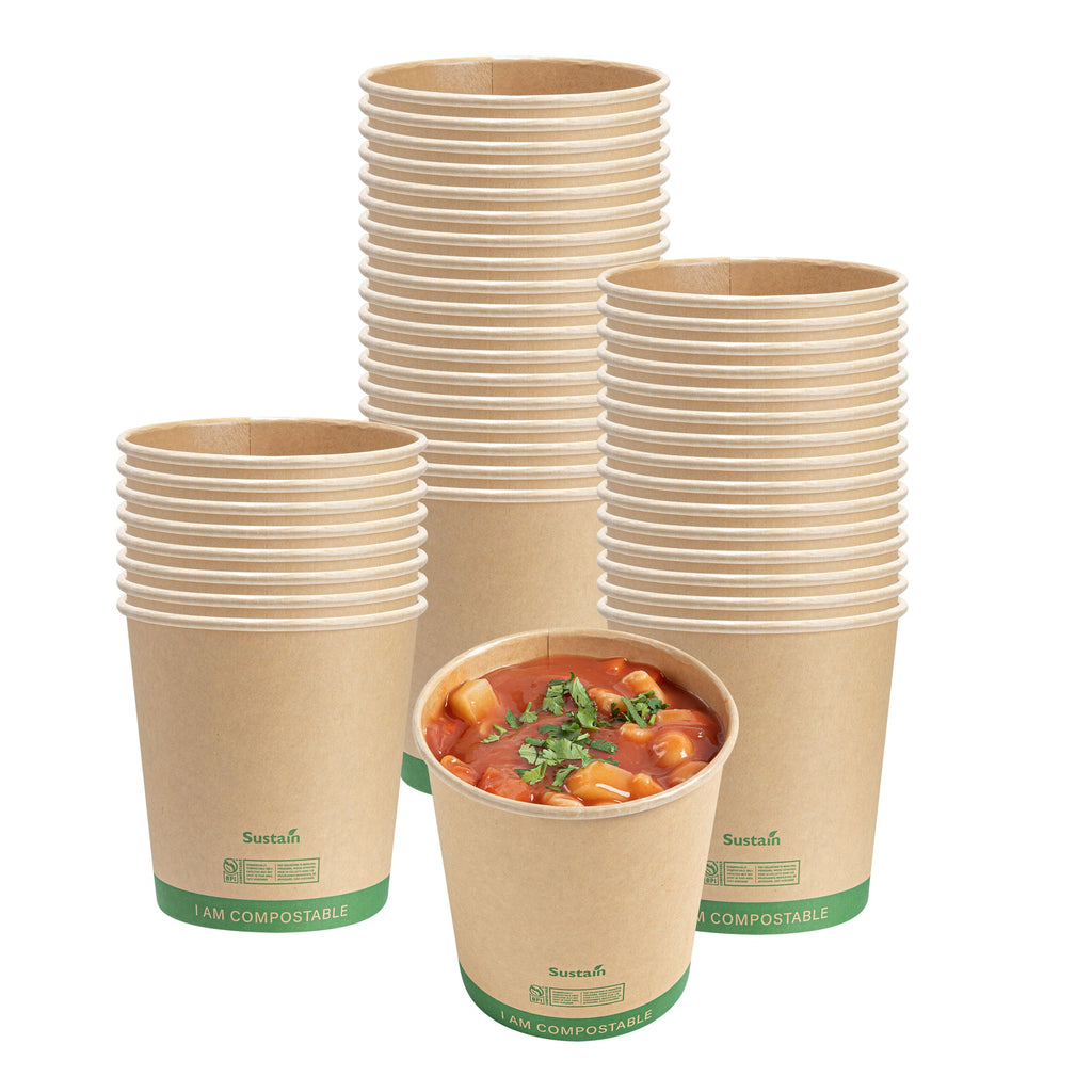 Sustain 24 oz Round Kraft Paper Soup Container - Compostable - 4 1/2" x 4 1/2" x 4 1/2" - 25 count box