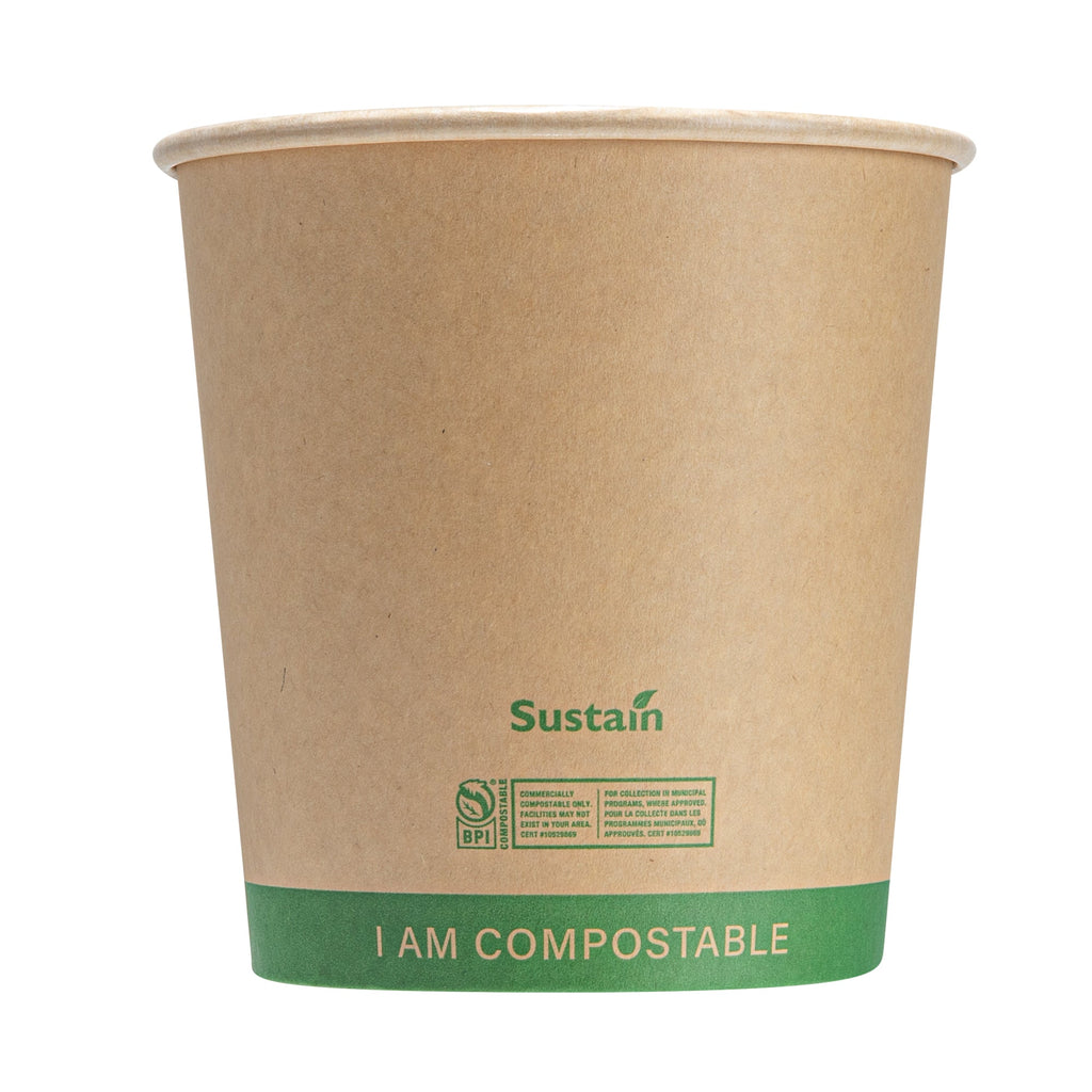 Sustain 24 oz Round Kraft Paper Soup Container - Compostable - 4 1/2" x 4 1/2" x 4 1/2" - 25 count box