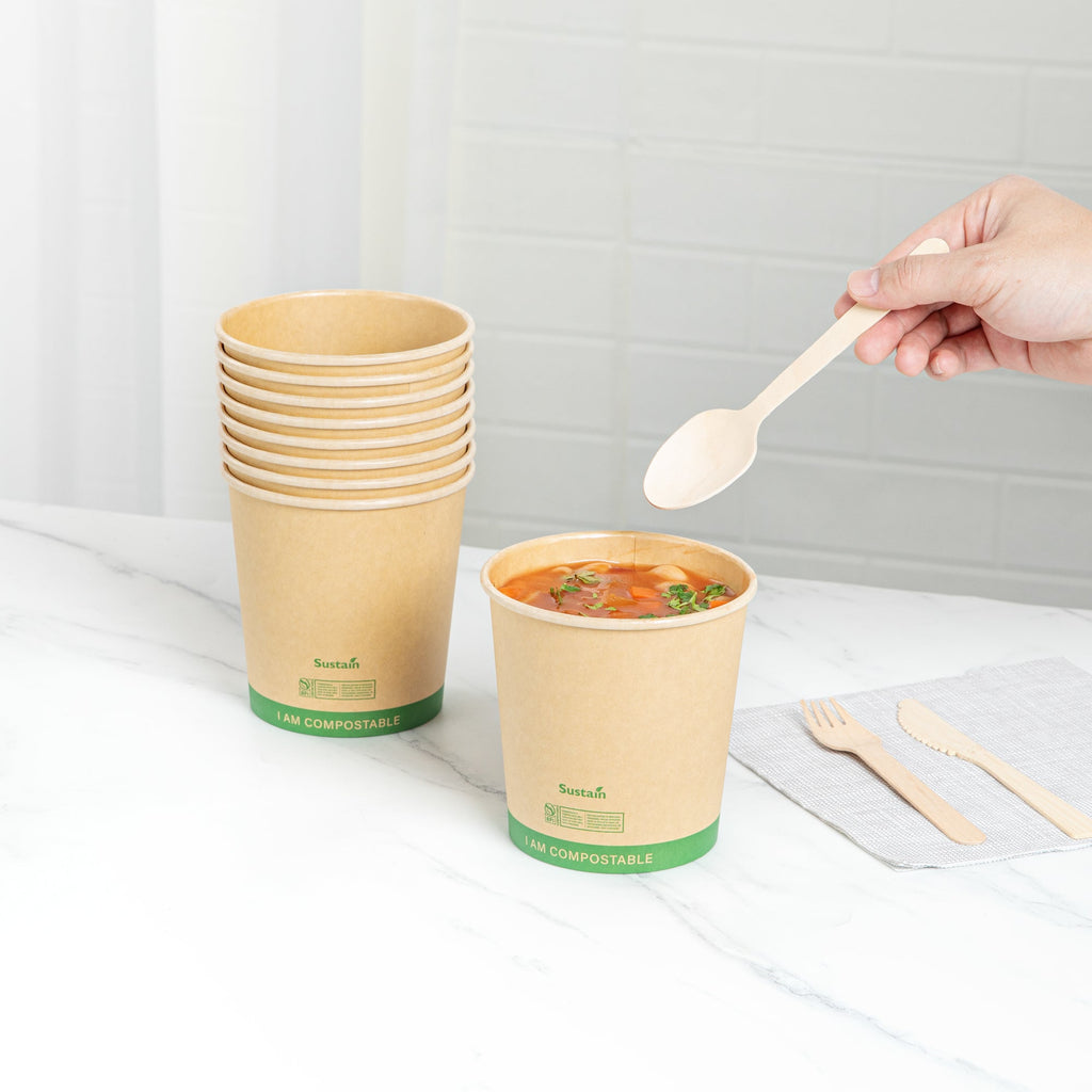 Sustain 24 oz Round Kraft Paper Soup Container - Compostable - 4 1/2" x 4 1/2" x 4 1/2" - 25 count box