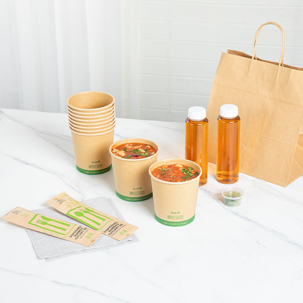 Sustain 24 oz Round Kraft Paper Soup Container - Compostable - 4 1/2" x 4 1/2" x 4 1/2" - 25 count box