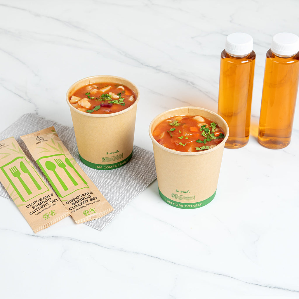 Sustain 24 oz Round Kraft Paper Soup Container - Compostable - 4 1/2" x 4 1/2" x 4 1/2" - 200 count box