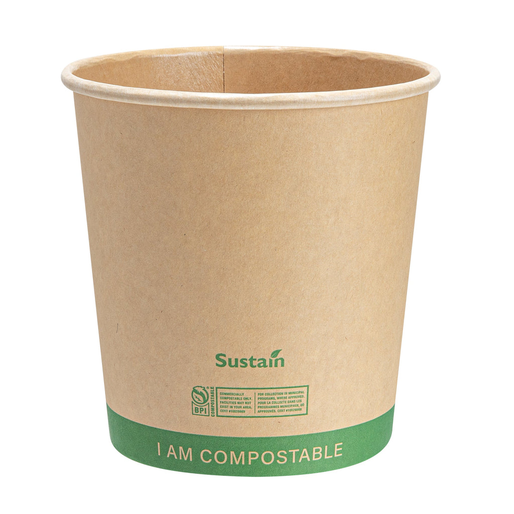 Sustain 24 oz Round Kraft Paper Soup Container - Compostable - 4 1/2" x 4 1/2" x 4 1/2" - 200 count box