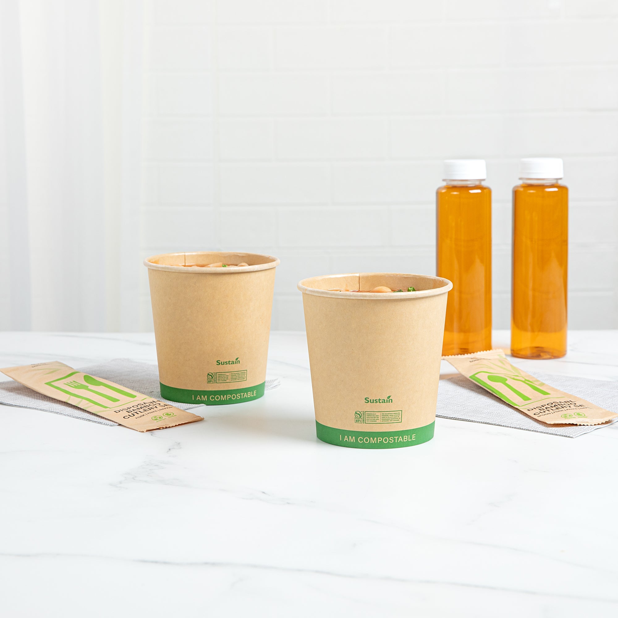 Sustain 24 oz Round Kraft Paper Soup Container - Compostable - 4 1/2" x 4 1/2" x 4 1/2" - 200 count box