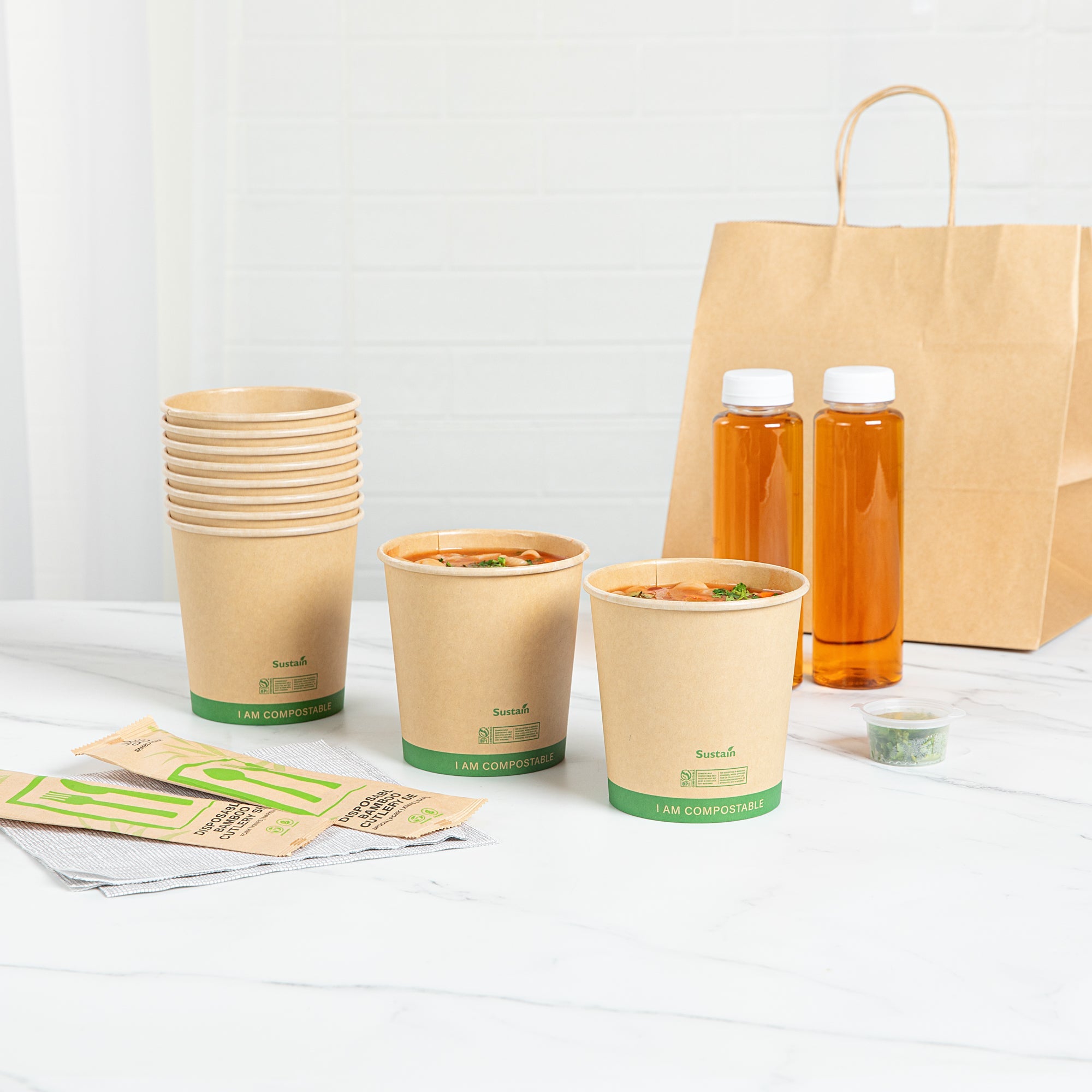 Sustain 24 oz Round Kraft Paper Soup Container - Compostable - 4 1/2" x 4 1/2" x 4 1/2" - 200 count box