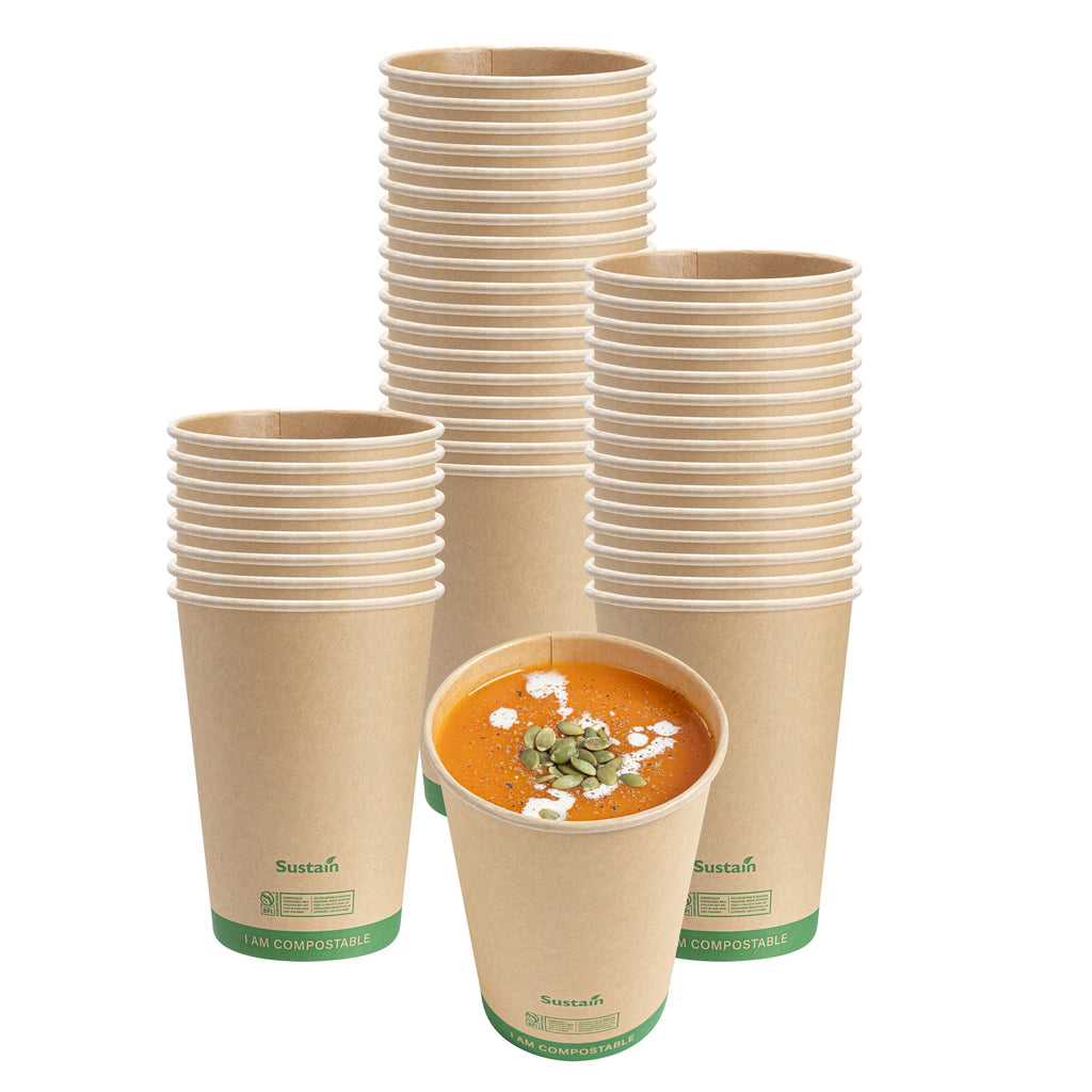 Sustain 32 oz Round Kraft Paper Soup Container - Compostable - 4 1/2" x 4 1/2" x 5 3/4" - 25 count box