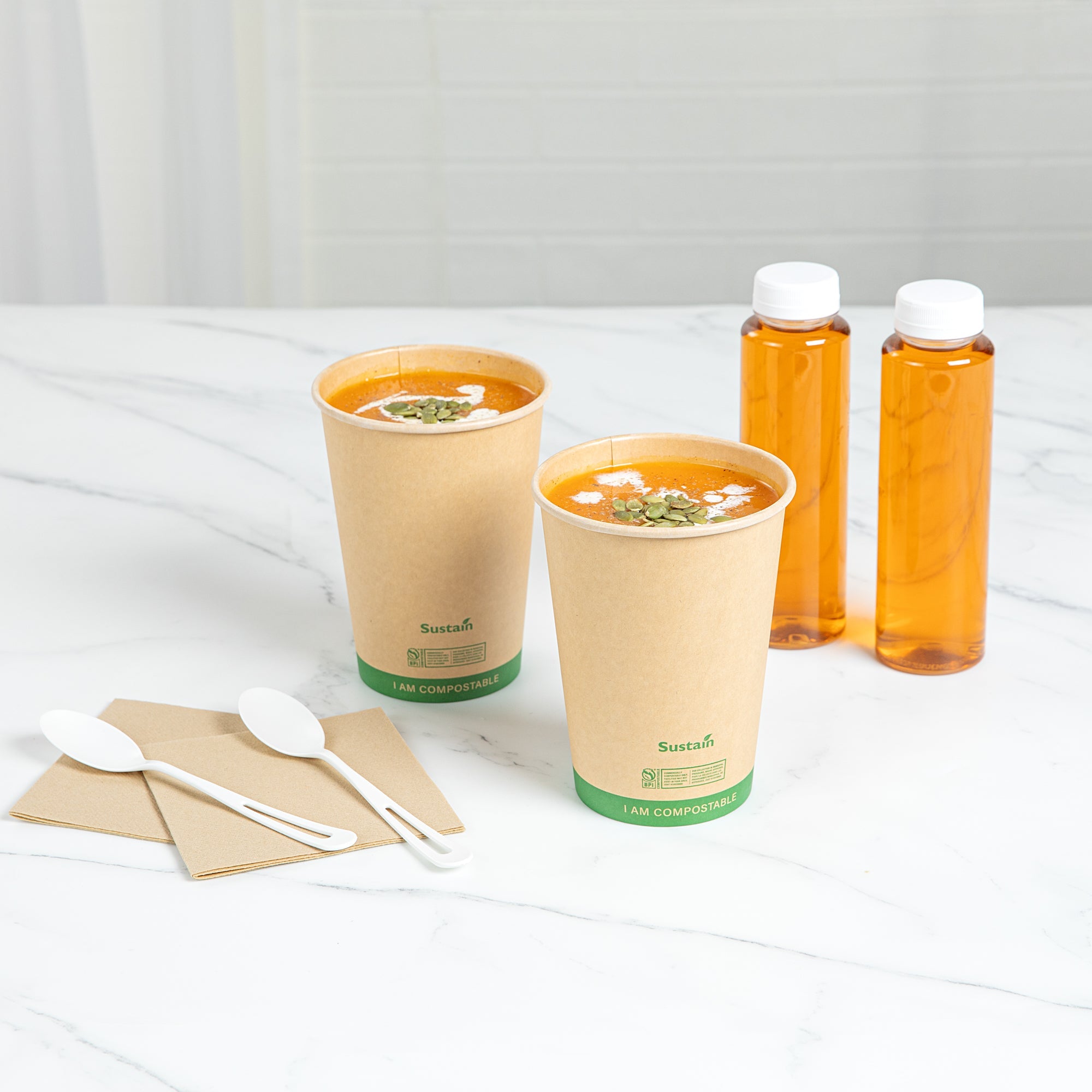 Sustain 32 oz Round Kraft Paper Soup Container - Compostable - 4 1/2" x 4 1/2" x 5 3/4" - 25 count box