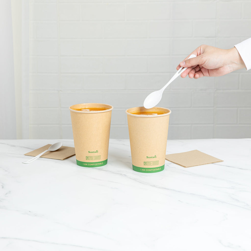 Sustain 32 oz Round Kraft Paper Soup Container - Compostable - 4 1/2" x 4 1/2" x 5 3/4" - 25 count box