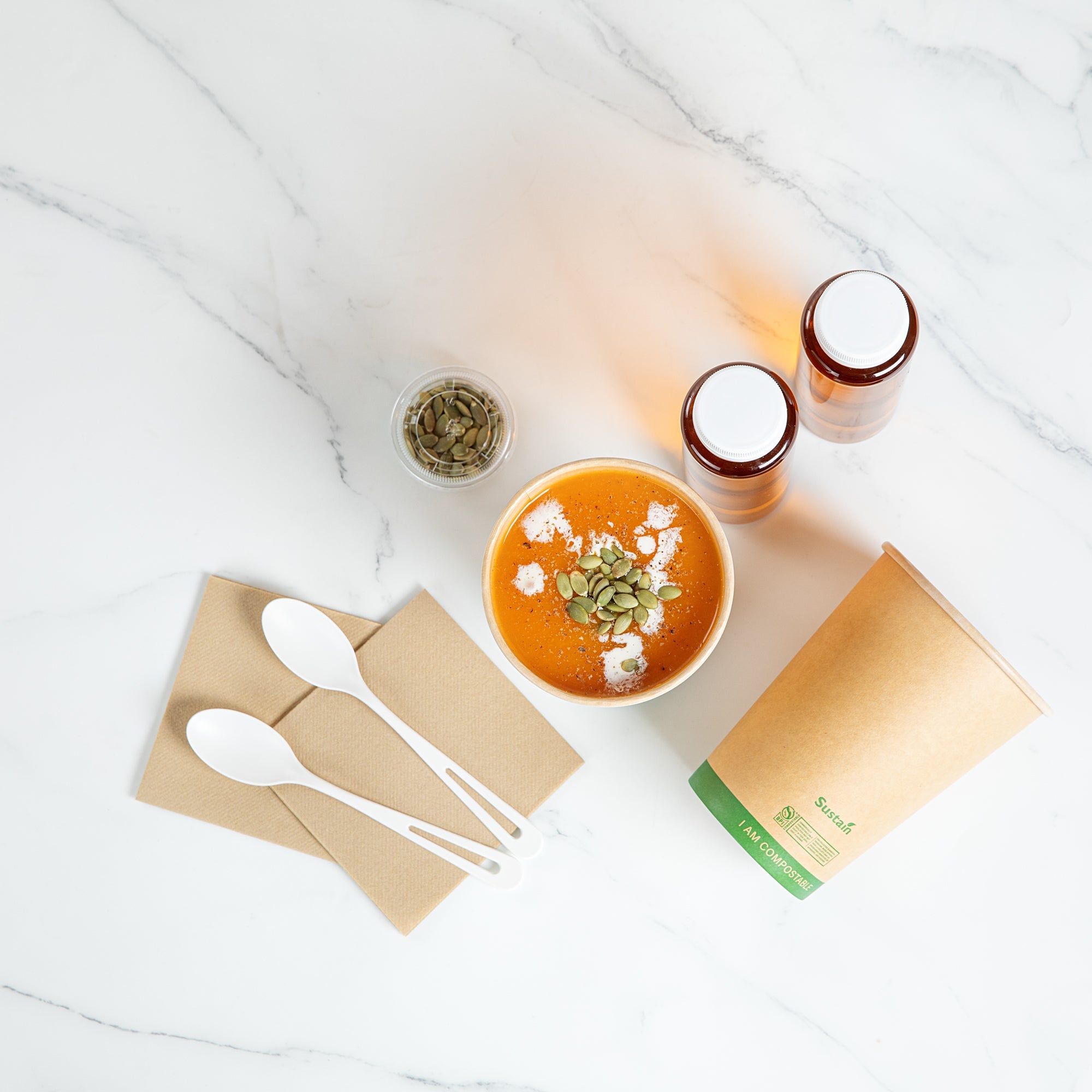 Sustain 32 oz Round Kraft Paper Soup Container - Compostable - 4 1/2" x 4 1/2" x 5 3/4" - 25 count box
