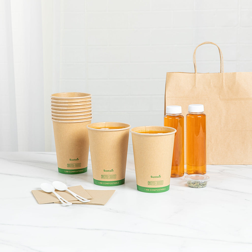 Sustain 32 oz Round Kraft Paper Soup Container - Compostable - 4 1/2" x 4 1/2" x 5 3/4" - 25 count box
