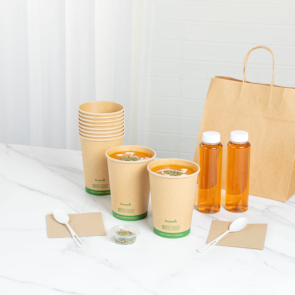 Sustain 32 oz Round Kraft Paper Soup Container - Compostable - 4 1/2" x 4 1/2" x 5 3/4" - 25 count box