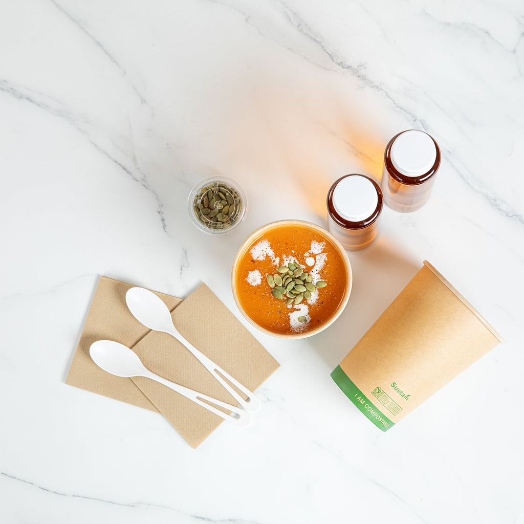 Sustain 32 oz Round Kraft Paper Soup Container - Compostable - 4 1/2" x 4 1/2" x 5 3/4" - 200 count box