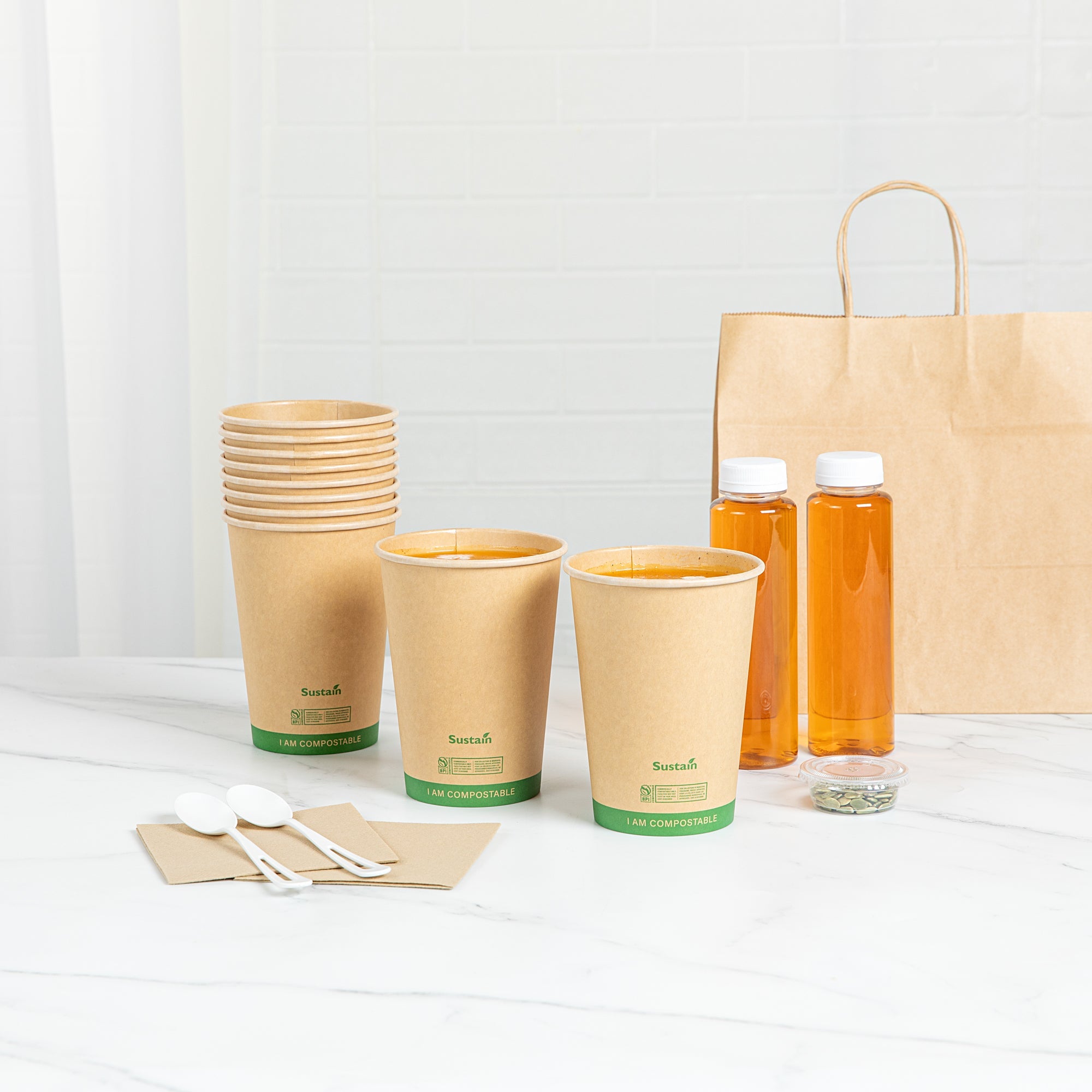 Sustain 32 oz Round Kraft Paper Soup Container - Compostable - 4 1/2" x 4 1/2" x 5 3/4" - 200 count box