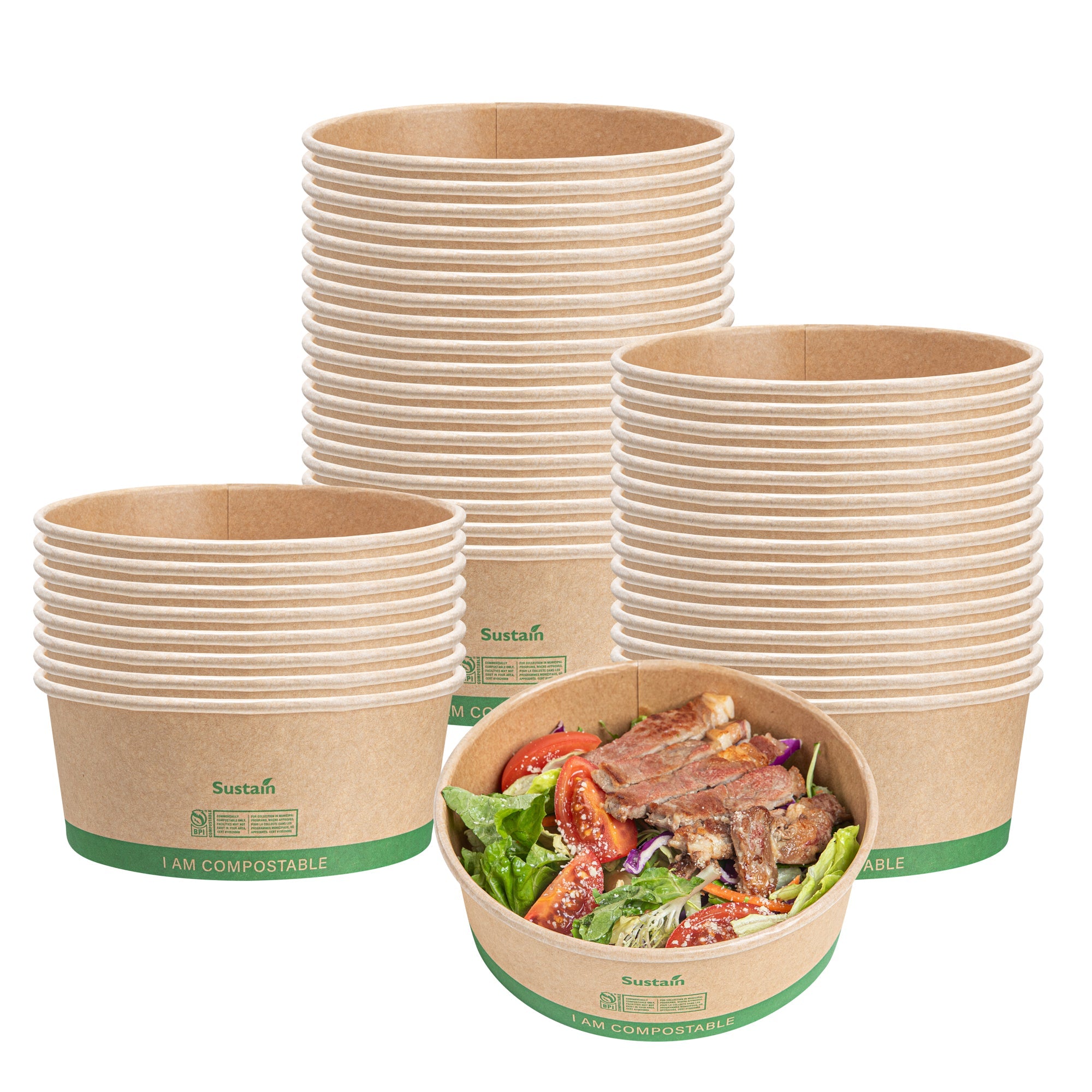 Sustain 17 oz Round Kraft Paper Take Out Container - Compostable - 5 3/4" x 5 3/4" x 2" - 200 count box