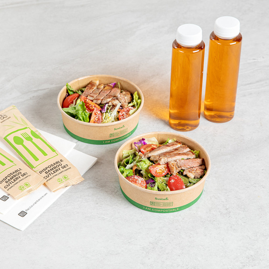Sustain 17 oz Round Kraft Paper Take Out Container - Compostable - 5 3/4" x 5 3/4" x 2" - 50 count box
