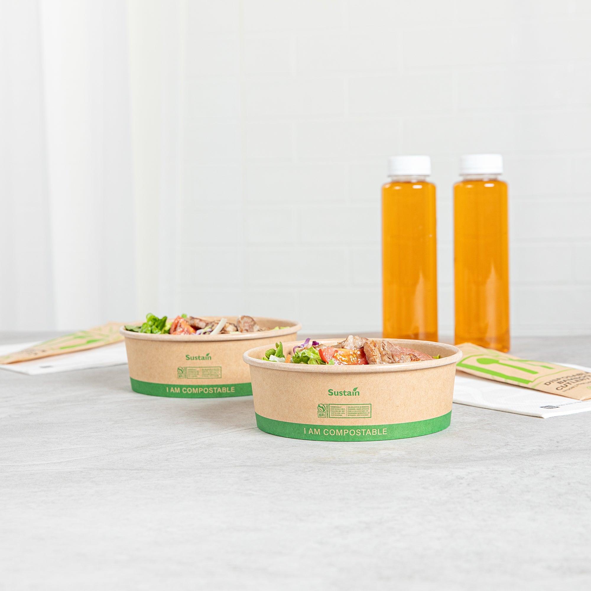 Sustain 17 oz Round Kraft Paper Take Out Container - Compostable - 5 3/4" x 5 3/4" x 2" - 50 count box