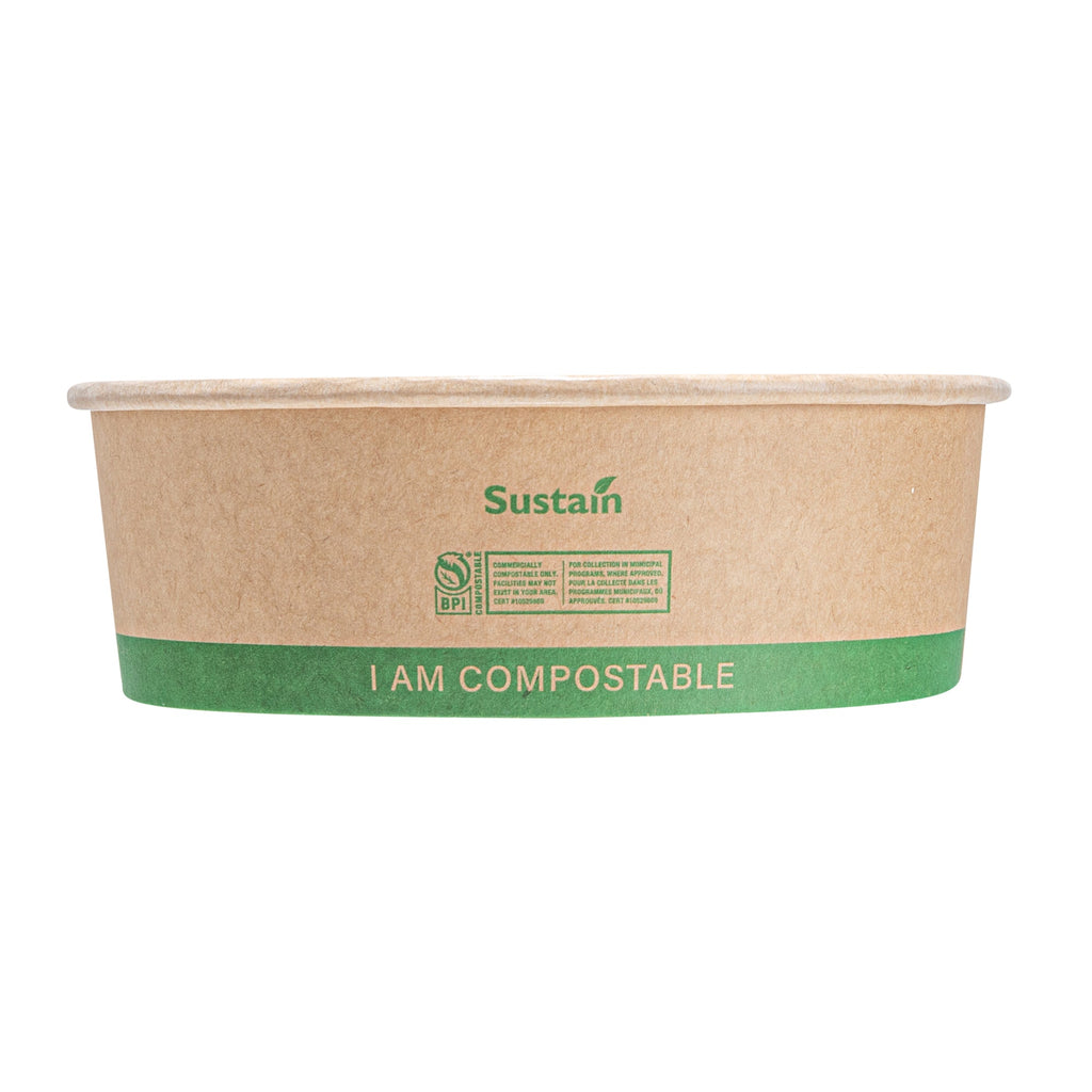 Sustain 17 oz Round Kraft Paper Take Out Container - Compostable - 5 3/4" x 5 3/4" x 2" - 200 count box