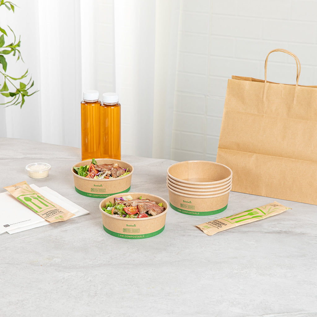 Sustain 17 oz Round Kraft Paper Take Out Container - Compostable - 5 3/4" x 5 3/4" x 2" - 200 count box