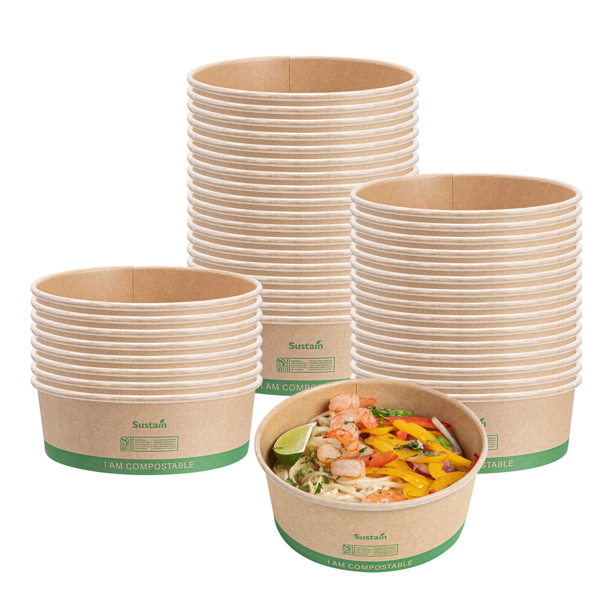 Sustain 25 oz Round Kraft Paper Take Out Container - Compostable - 5 3/4" x 5 3/4" x 2 1/4" - 200 count box