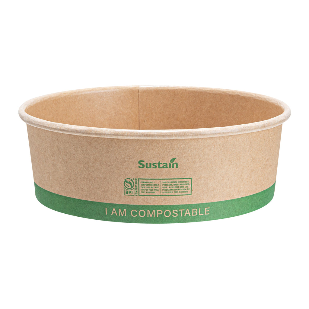 Sustain 25 oz Round Kraft Paper Take Out Container - Compostable - 5 3/4" x 5 3/4" x 2 1/4" - 200 count box